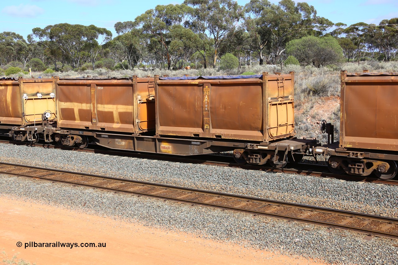 161112 2990
West Kalgoorlie, loaded Malcolm sulphur train 6029, AQNY type waggon AQNY 32169 one of sixty two waggons built by Goninan WA in 1998 as WQN type for Murrin Murrin container traffic with two original style sulphur containers S14R G827 and S158A G910 both with the siding tarpaulins.
Keywords: AQNY-type;AQNY32169;Goninan-WA;WQN-type;
