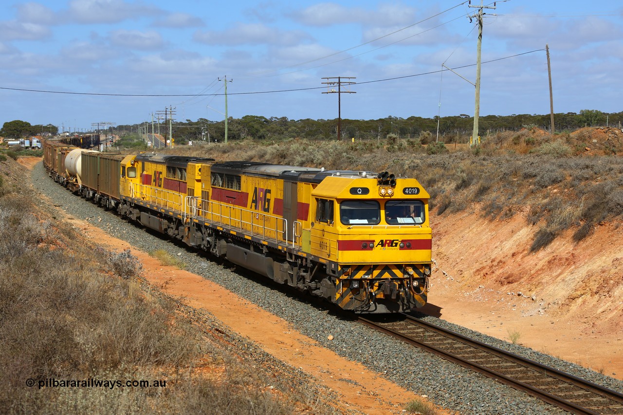161112 3023
West Kalgoorlie, following a loco and crew change loaded sulphur train 6029 continues onto Malcolm behind the final two Clyde Engineering EMD model GT46C Q class units Q 4019 (originally Q 319) serial 98-1472 and Q 4018 (originally Q 318) serial 98-1471 as it crosses Gateacre Rd.
Keywords: Q-class;Q4019;Clyde-Engineering-Forrestfield-WA;EMD;GT46C;98-1472;Q319;