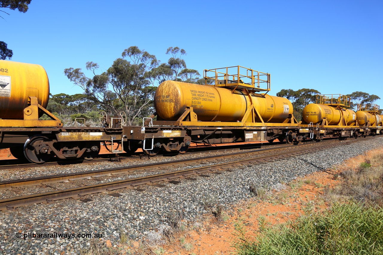 161112 3458
Binduli, loaded Hampton acid train 7406 with AQHY 30098 with sulphuric acid tank CSA 0127, originally built by the WAGR Midland Workshops in 1964/66 as a WF type flat waggon, then in 1997, following several recodes and modifications, was one of seventy five waggons converted to the WQH type to carry CSA sulphuric acid tanks between Hampton/Kalgoorlie and Perth/Kwinana. CSA 0127 was built by Vcare Engineering, India for Access Petrotec & Mining Solutions.
Keywords: AQHY-type;AQHY30098;WAGR-Midland-WS;WF-type;WMA-type;WFW-type;WFDY-type;WFDF-type;RFDF-type;WQH-type;