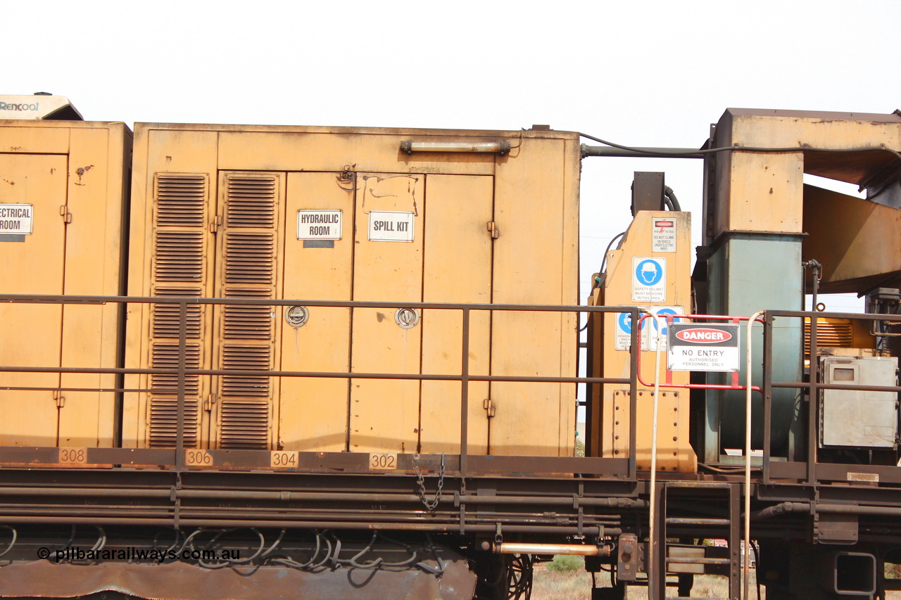 160409 IMG 7195
Parkeston, Aurizon rail grinder MMY type MMY 034, built in the USA by Loram as RG331 ~2004, imported into Australia by Queensland Rail, now Aurizon, in April 2009, detail picture. Peter Donaghy image.
Keywords: Peter-D-Image;MMY-type;MMY034;Loram-USA;RG331;rail-grinder;detail-image;
