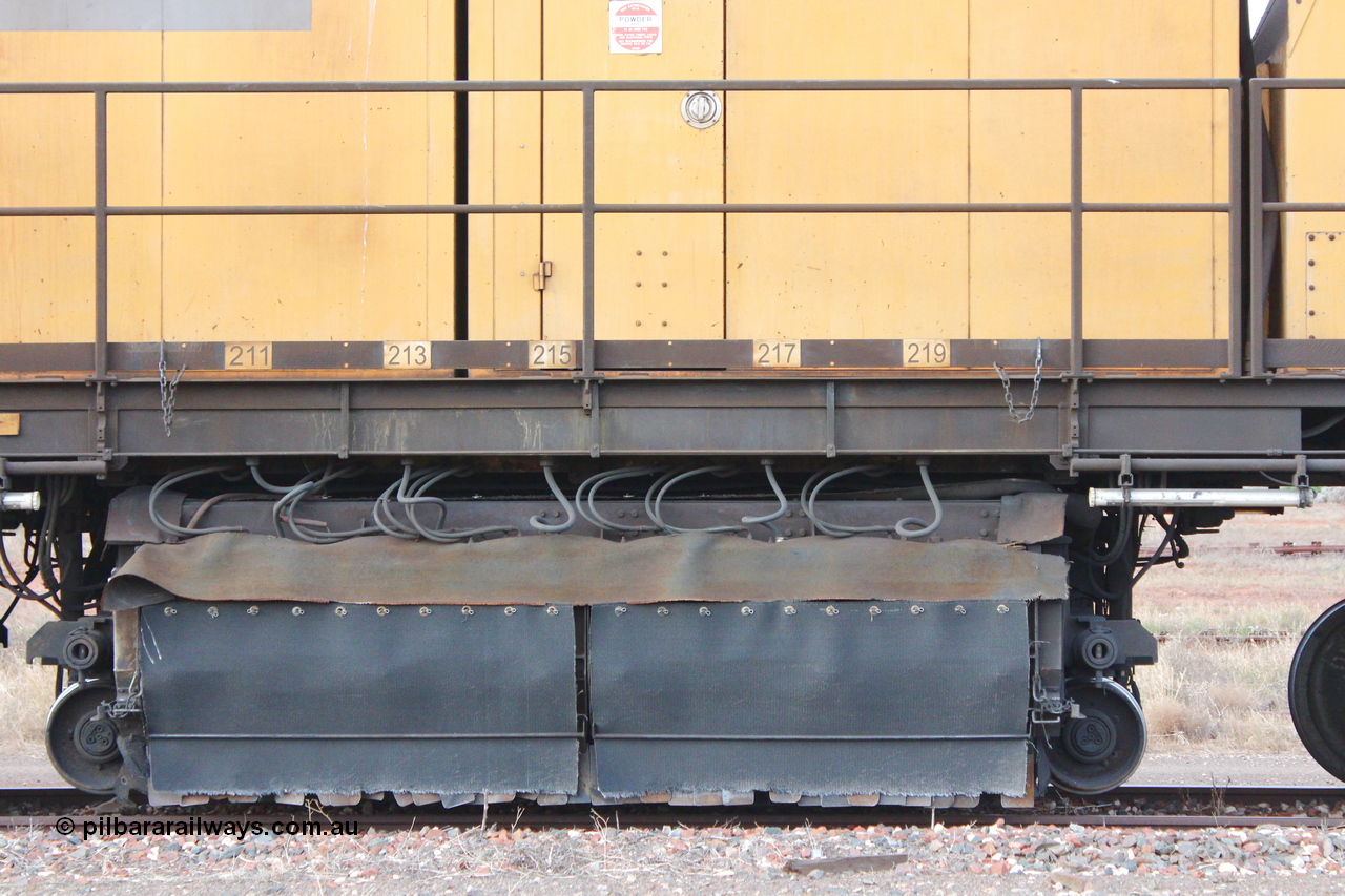 160412 IMG 7407
Parkeston, Aurizon rail grinder MMY type MMY 034, built in the USA by Loram as RG331 ~2004, imported into Australia by Queensland Rail, now Aurizon, in April 2009, detail picture. Peter Donaghy image.
Keywords: Peter-D-Image;MMY-type;MMY034;Loram-USA;RG331;rail-grinder;detail-image;