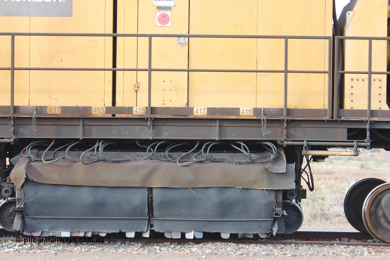 160412 IMG 7435
Parkeston, Aurizon rail grinder MMY type MMY 034, built in the USA by Loram as RG331 ~2004, imported into Australia by Queensland Rail, now Aurizon, in April 2009, detail picture. Peter Donaghy image.
Keywords: Peter-D-Image;MMY-type;MMY034;Loram-USA;RG331;rail-grinder;detail-image;