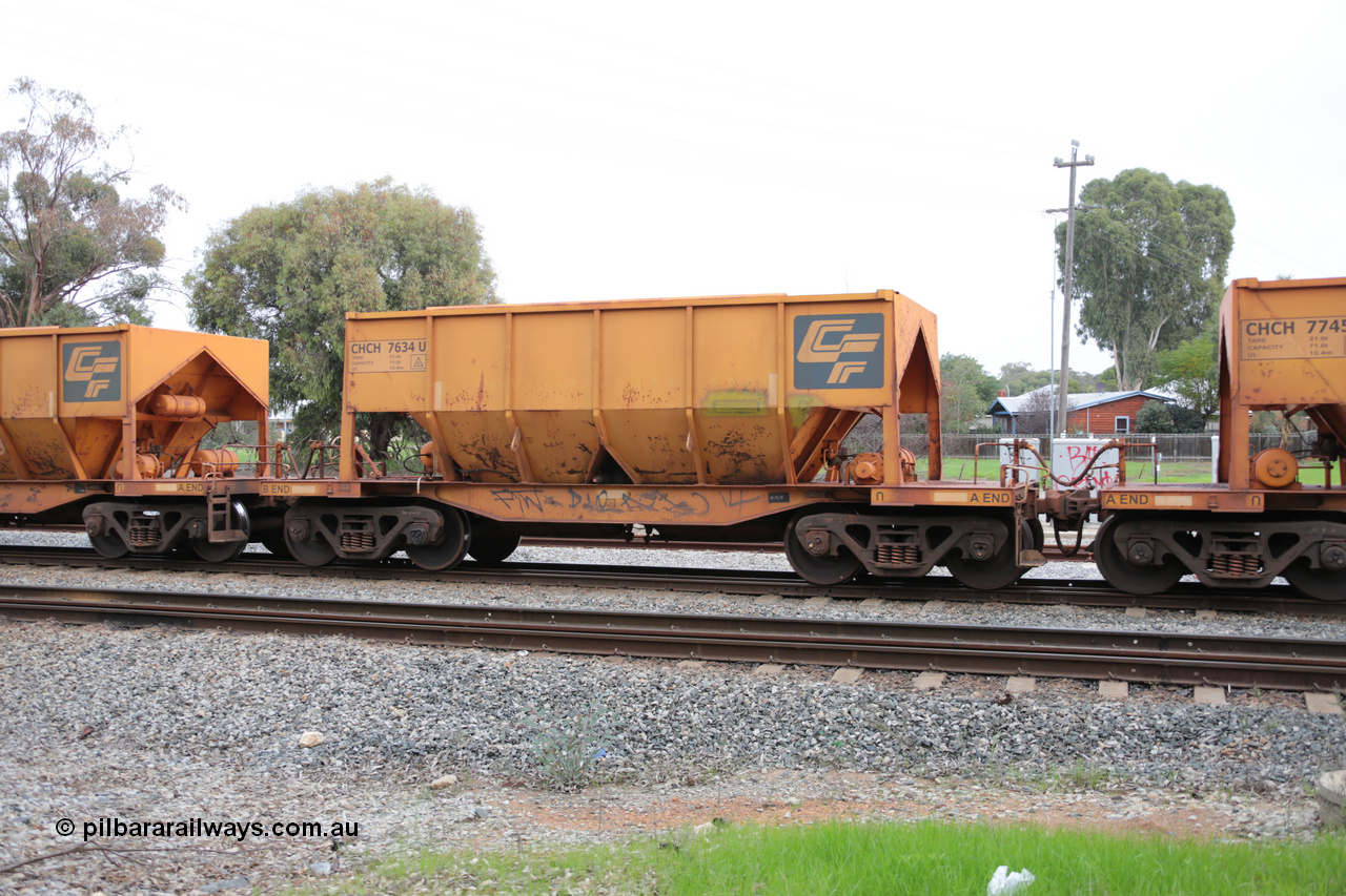 140601 4469
Woodbridge, empty Carina bound iron ore train #1035, CFCLA leased CHCH type waggon CHCH 7634 these waggons were rebuilt between 2010 and 2012 by Bluebird Rail Operations SA from former Goldsworthy Mining hopper waggons originally built by Tomlinson WA and Scotts of Ipswich Qld back in the 60's to early 80's. 1st June 2014.
Keywords: CHCH-type;CHCH7634;Bluebird-Rail-Operations-SA;2010/201-34;