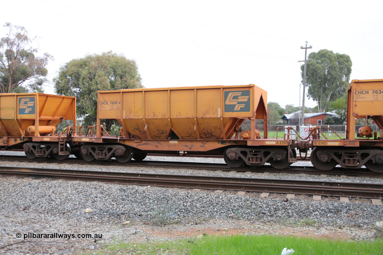 140601 4470
Woodbridge, empty Carina bound iron ore train #1035, CFCLA leased CHCH type waggon CHCH 7699 these waggons were rebuilt between 2010 and 2012 by Bluebird Rail Operations SA from former Goldsworthy Mining hopper waggons originally built by Tomlinson WA and Scotts of Ipswich Qld back in the 60's to early 80's. 1st June 2014.
Keywords: CHCH-type;CHCH7699;Bluebird-Rail-Operations-SA;2010/201-99;