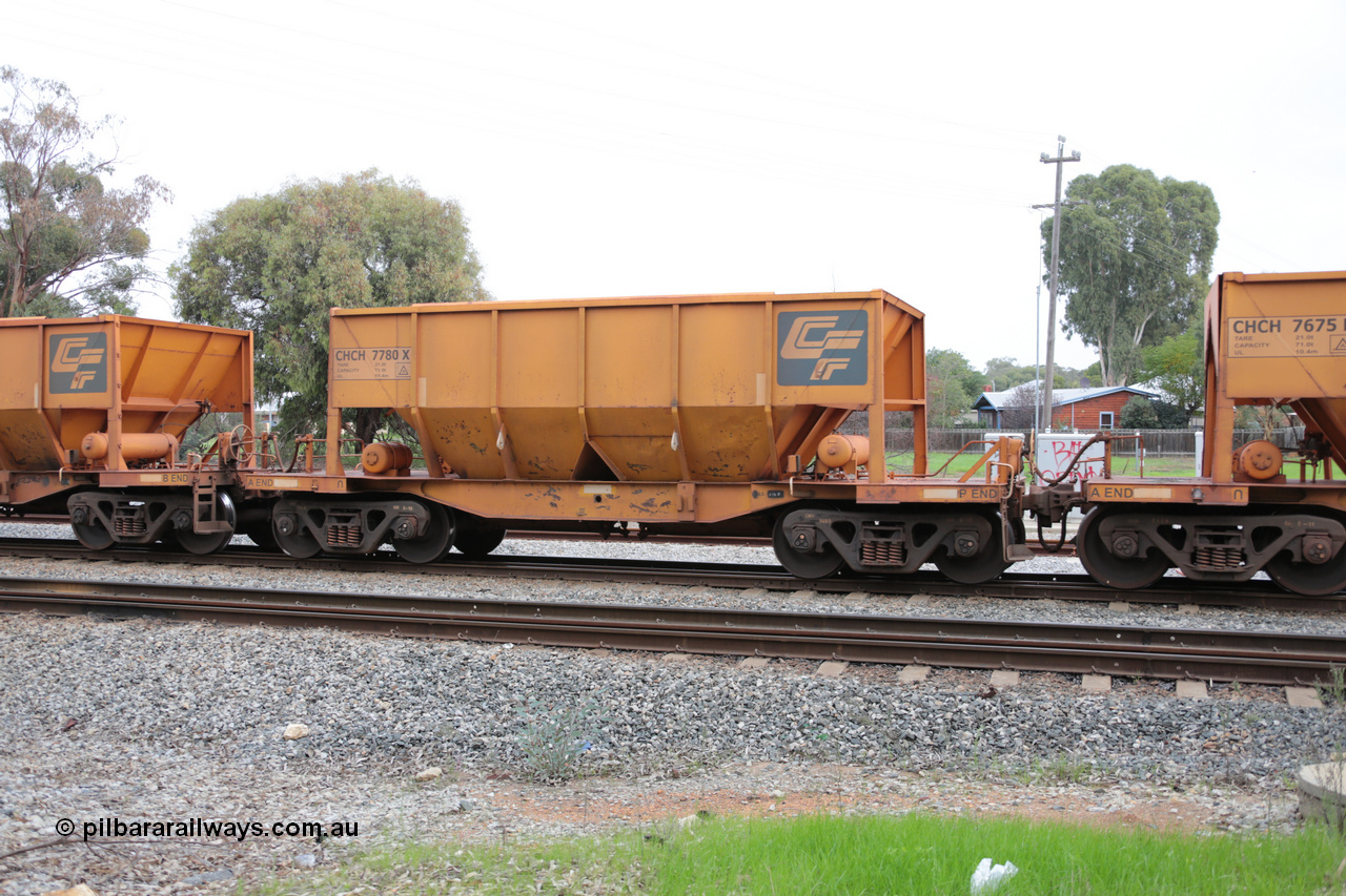 140601 4474
Woodbridge, empty Carina bound iron ore train #1035, CFCLA leased CHCH type waggon CHCH 7780 these waggons were rebuilt between 2010 and 2012 by Bluebird Rail Operations SA from former Goldsworthy Mining hopper waggons originally built by Tomlinson WA and Scotts of Ipswich Qld back in the 60's to early 80's. 1st June 2014.
Keywords: CHCH-type;CHCH7780;Bluebird-Rail-Operations-SA;2010/201-180;