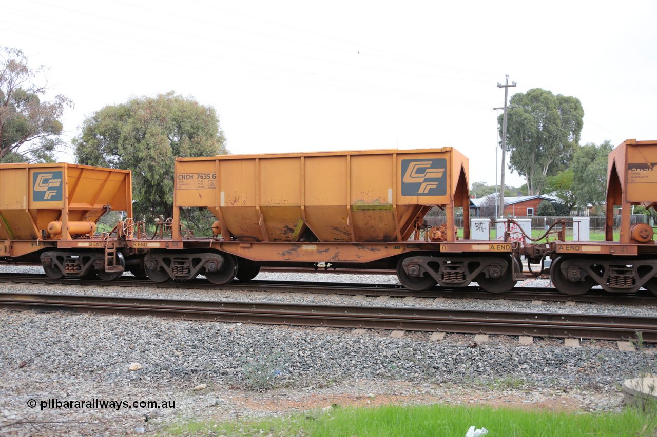 140601 4476
Woodbridge, empty Carina bound iron ore train #1035, CFCLA leased CHCH type waggon CHCH 7635 these waggons were rebuilt between 2010 and 2012 by Bluebird Rail Operations SA from former Goldsworthy Mining hopper waggons originally built by Tomlinson WA and Scotts of Ipswich Qld back in the 60's to early 80's. 1st June 2014.
Keywords: CHCH-type;CHCH7635;Bluebird-Rail-Operations-SA;2010/201-35;