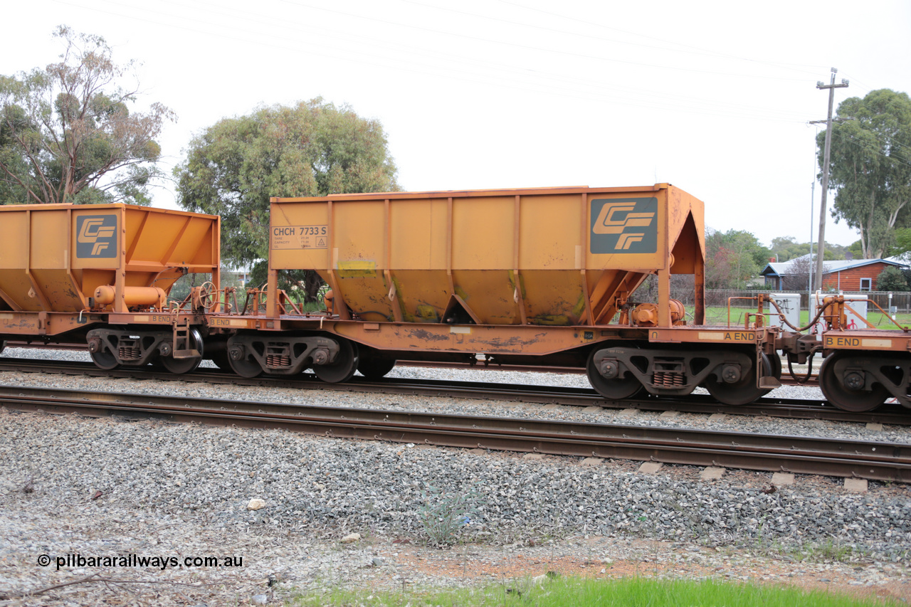 140601 4482
Woodbridge, empty Carina bound iron ore train #1035, CFCLA leased CHCH type waggon CHCH 7733 these waggons were rebuilt between 2010 and 2012 by Bluebird Rail Operations SA from former Goldsworthy Mining hopper waggons originally built by Tomlinson WA and Scotts of Ipswich Qld back in the 60's to early 80's. 1st June 2014.
Keywords: CHCH-type;CHCH7733;Bluebird-Rail-Operations-SA;2010/201-133;
