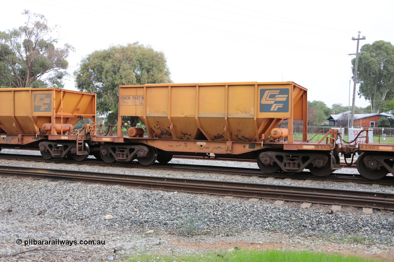 140601 4484
Woodbridge, empty Carina bound iron ore train #1035, CFCLA leased CHCH type waggon CHCH 7637 these waggons were rebuilt between 2010 and 2012 by Bluebird Rail Operations SA from former Goldsworthy Mining hopper waggons originally built by Tomlinson WA and Scotts of Ipswich Qld back in the 60's to early 80's. 1st June 2014.
Keywords: CHCH-type;CHCH7637;Bluebird-Rail-Operations-SA;2010/201-37;