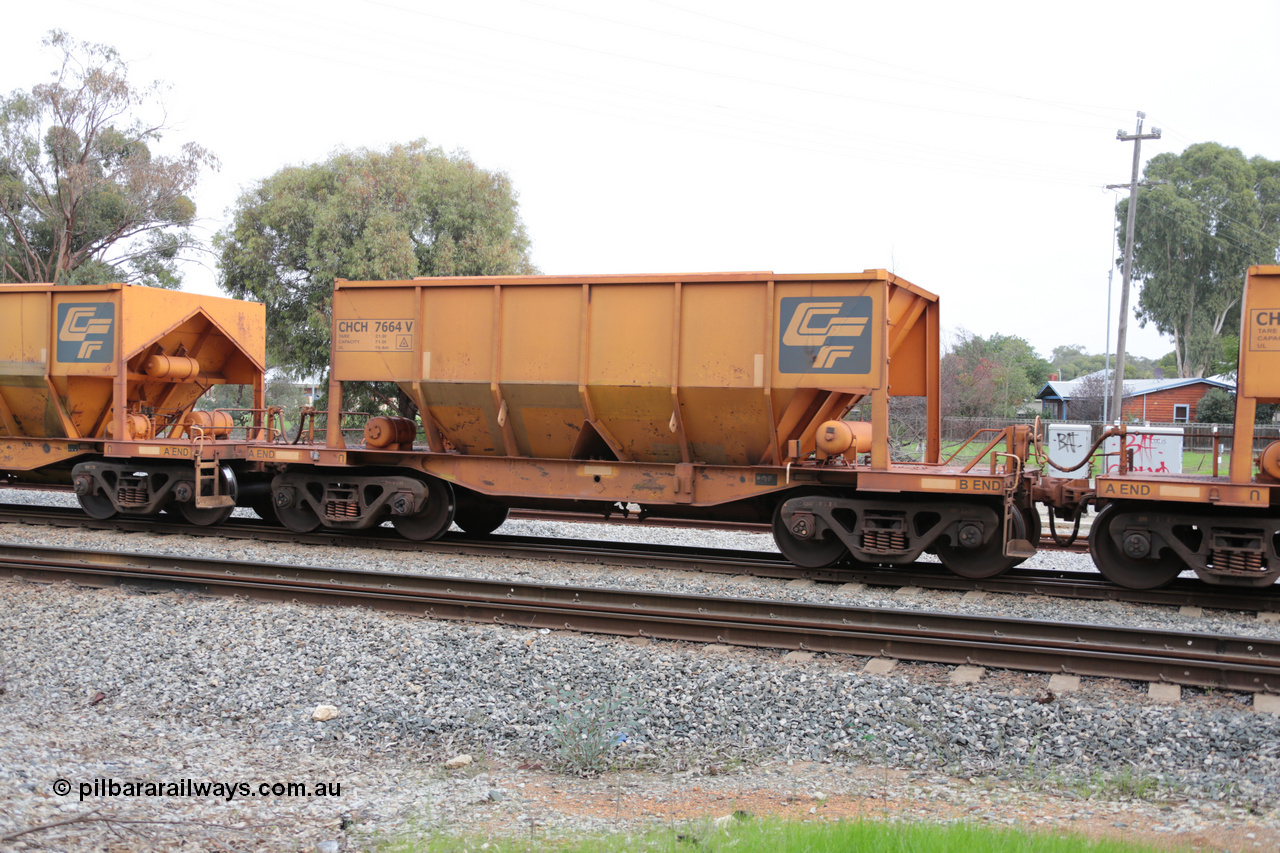 140601 4486
Woodbridge, empty Carina bound iron ore train #1035, CFCLA leased CHCH type waggon CHCH 7664 these waggons were rebuilt between 2010 and 2012 by Bluebird Rail Operations SA from former Goldsworthy Mining hopper waggons originally built by Tomlinson WA and Scotts of Ipswich Qld back in the 60's to early 80's. 1st June 2014.
Keywords: CHCH-type;CHCH7664;Bluebird-Rail-Operations-SA;2010/201-64;