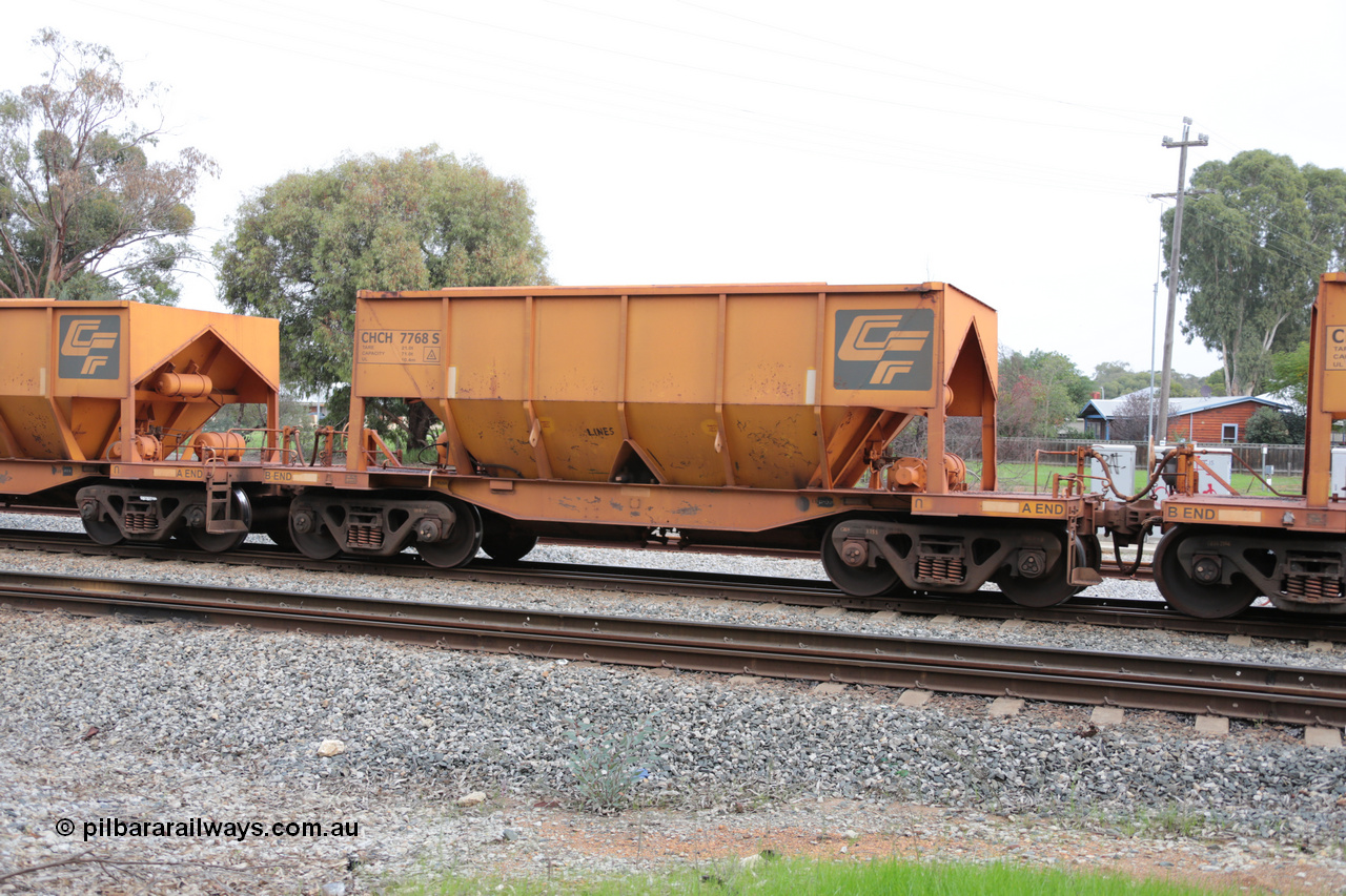 140601 4488
Woodbridge, empty Carina bound iron ore train #1035, CFCLA leased CHCH type waggon CHCH 7768 these waggons were rebuilt between 2010 and 2012 by Bluebird Rail Operations SA from former Goldsworthy Mining hopper waggons originally built by Tomlinson WA and Scotts of Ipswich Qld back in the 60's to early 80's. 1st June 2014.
Keywords: CHCH-type;CHCH7768;Bluebird-Rail-Operations-SA;2010/201-168;