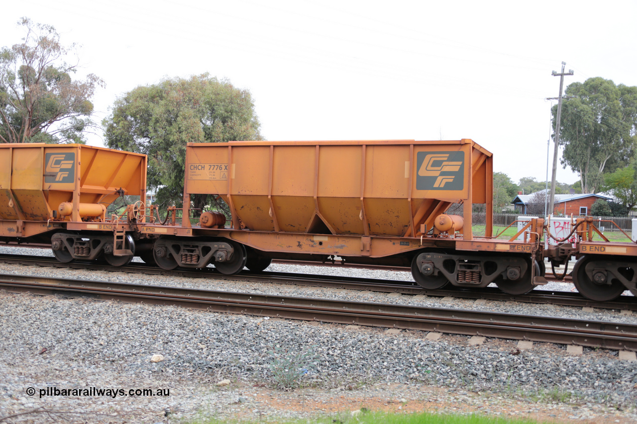 140601 4489
Woodbridge, empty Carina bound iron ore train #1035, CFCLA leased CHCH type waggon CHCH 7776 these waggons were rebuilt between 2010 and 2012 by Bluebird Rail Operations SA from former Goldsworthy Mining hopper waggons originally built by Tomlinson WA and Scotts of Ipswich Qld back in the 60's to early 80's. 1st June 2014.
Keywords: CHCH-type;CHCH7776;Bluebird-Rail-Operations-SA;2010/201-176;