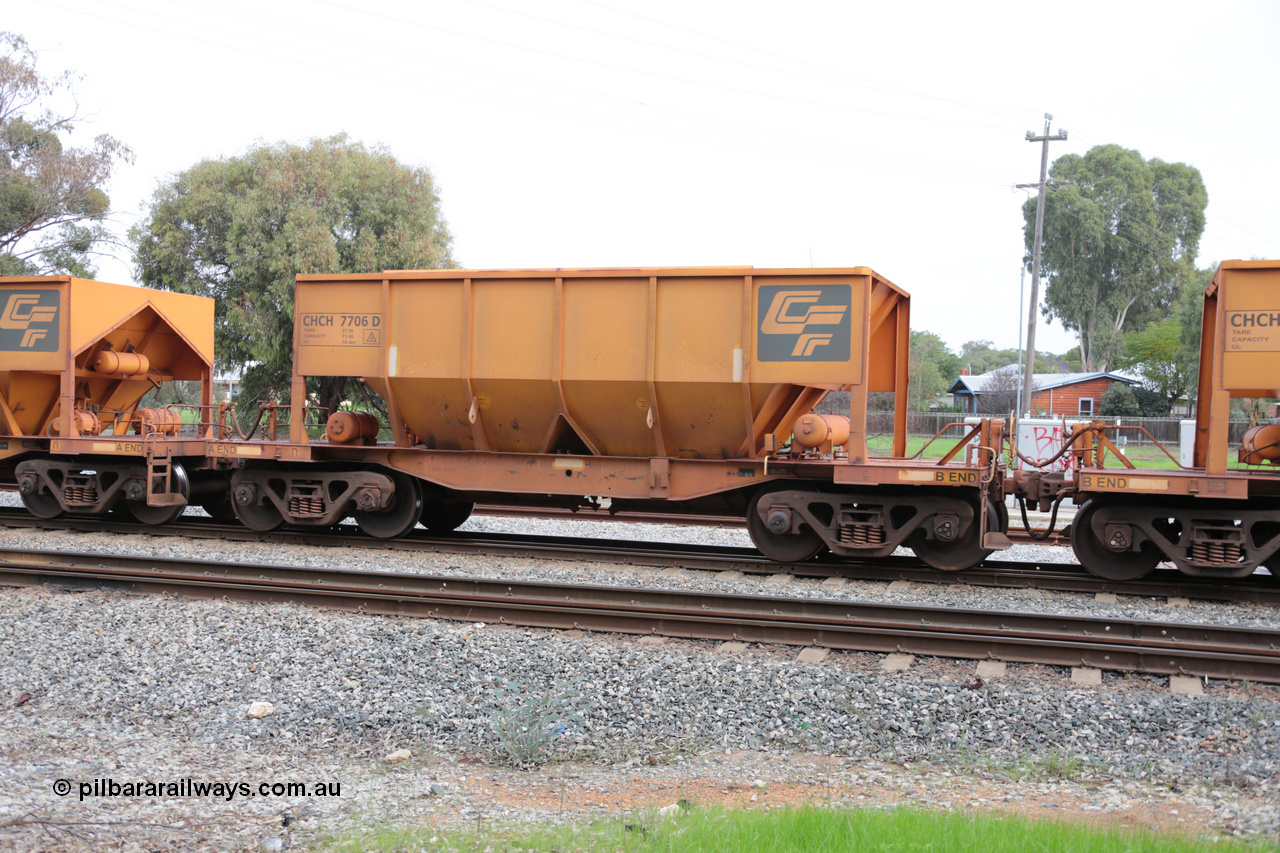 140601 4494
Woodbridge, empty Carina bound iron ore train #1035, CFCLA leased CHCH type waggon CHCH 7706 these waggons were rebuilt between 2010 and 2012 by Bluebird Rail Operations SA from former Goldsworthy Mining hopper waggons originally built by Tomlinson WA and Scotts of Ipswich Qld back in the 60's to early 80's. 1st June 2014.
Keywords: CHCH-type;CHCH7706;Bluebird-Rail-Operations-SA;2010/201-106;