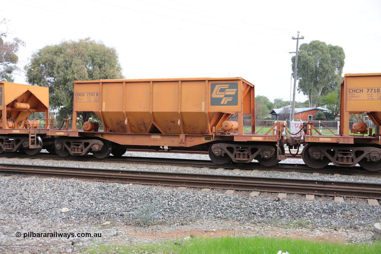 140601 4496
Woodbridge, empty Carina bound iron ore train #1035, CFCLA leased CHCH type waggon CHCH 7757 these waggons were rebuilt between 2010 and 2012 by Bluebird Rail Operations SA from former Goldsworthy Mining hopper waggons originally built by Tomlinson WA and Scotts of Ipswich Qld back in the 60's to early 80's. 1st June 2014.
Keywords: CHCH-type;CHCH7757;Bluebird-Rail-Operations-SA;2010/201-157;