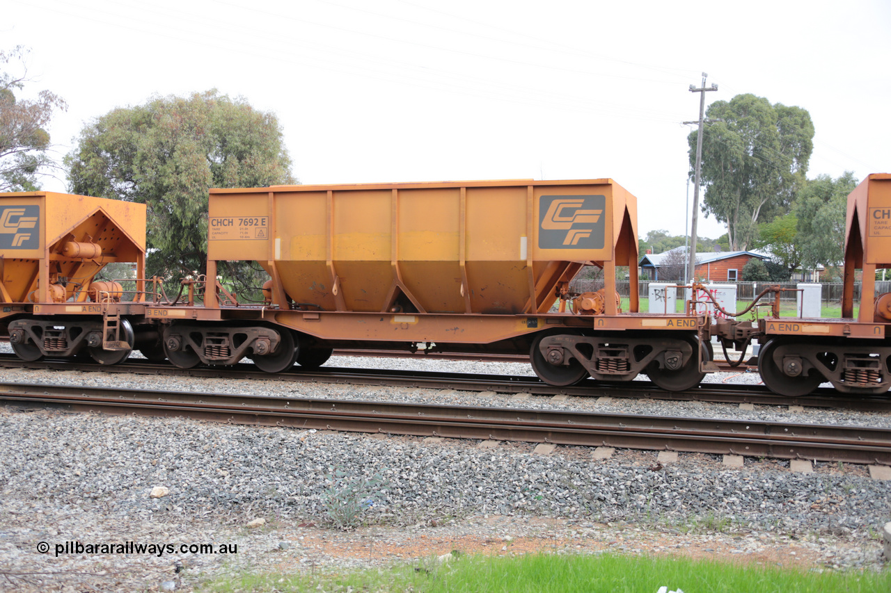 140601 4497
Woodbridge, empty Carina bound iron ore train #1035, CFCLA leased CHCH type waggon CHCH 7692 these waggons were rebuilt between 2010 and 2012 by Bluebird Rail Operations SA from former Goldsworthy Mining hopper waggons originally built by Tomlinson WA and Scotts of Ipswich Qld back in the 60's to early 80's. 1st June 2014.
Keywords: CHCH-type;CHCH7692;Bluebird-Rail-Operations-SA;2010/201-92;