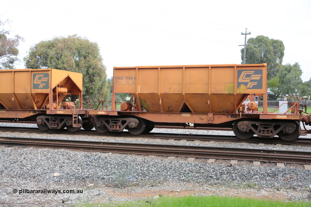 140601 4499
Woodbridge, empty Carina bound iron ore train #1035, CFCLA leased CHCH type waggon CHCH 7650 these waggons were rebuilt between 2010 and 2012 by Bluebird Rail Operations SA from former Goldsworthy Mining hopper waggons originally built by Tomlinson WA and Scotts of Ipswich Qld back in the 60's to early 80's. 1st June 2014.
Keywords: CHCH-type;CHCH7650;Bluebird-Rail-Operations-SA;2010/201-50;