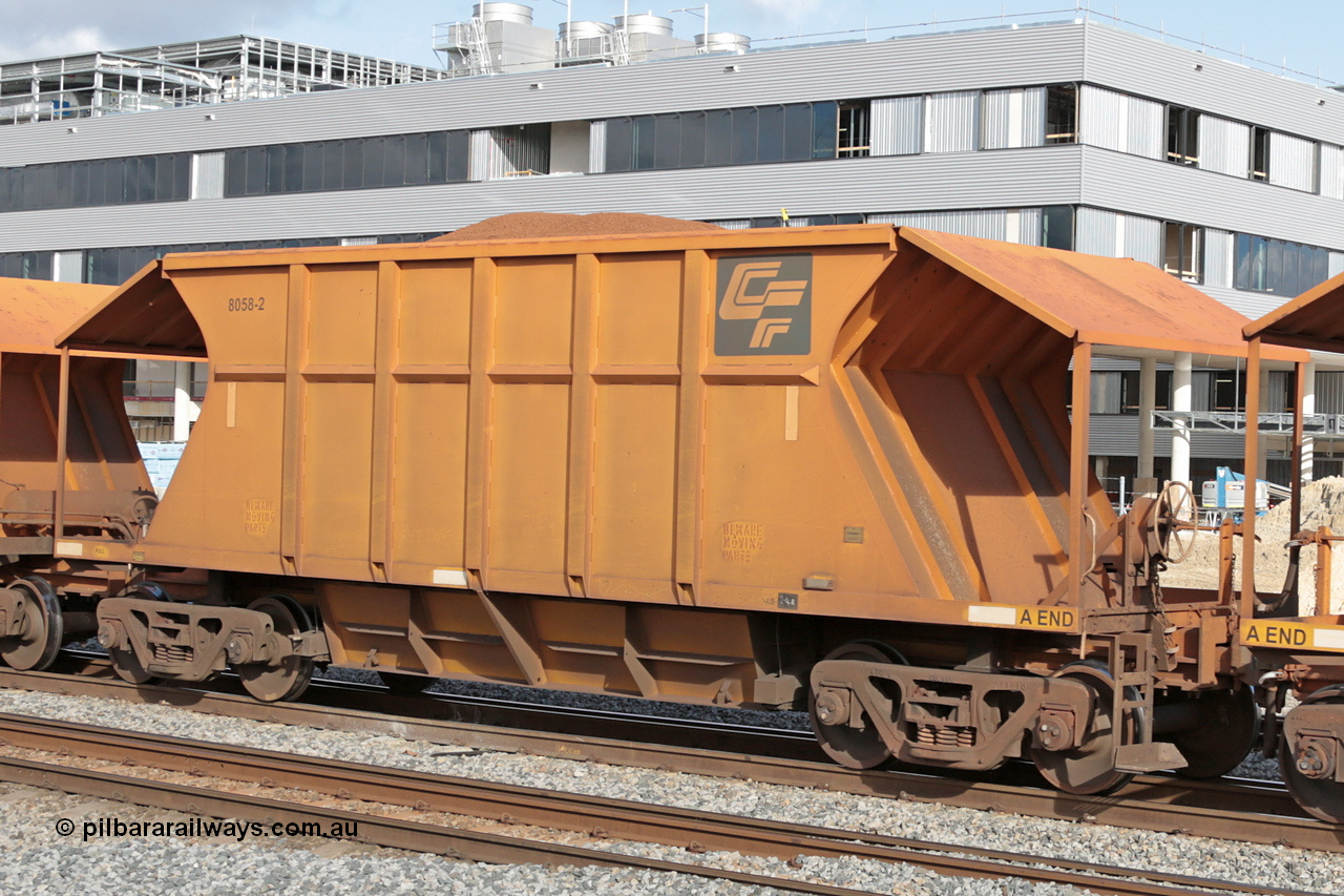 140601 4633
Midland, loaded iron ore train #1030 heading to Kwinana, CFCLA leased CHEY type waggon CHEY 8058-2 part of a pair of 120 sets built by Bluebird Rail Operations SA in 2011-12. 1st June 2014.
Keywords: CHEY-type;CHEY8058;Bluebird-Rail-Operations-SA;2011/120-58;