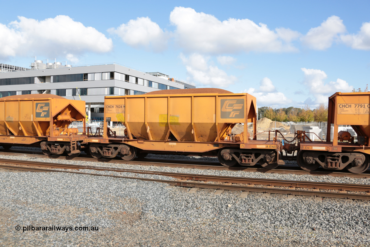 140601 4641
Midland, loaded iron ore train #1030 heading to Kwinana, CFCLA leased CHCH type waggon CHCH 7624 these waggons were rebuilt between 2010 and 2012 by Bluebird Rail Operations SA from former Goldsworthy Mining hopper waggons originally built by Tomlinson WA and Scotts of Ipswich Qld back in the 60's to early 80's. 1st June 2014.
Keywords: CHCH-type;CHCH7624;Bluebird-Rail-Operations-SA;2010/201-24;