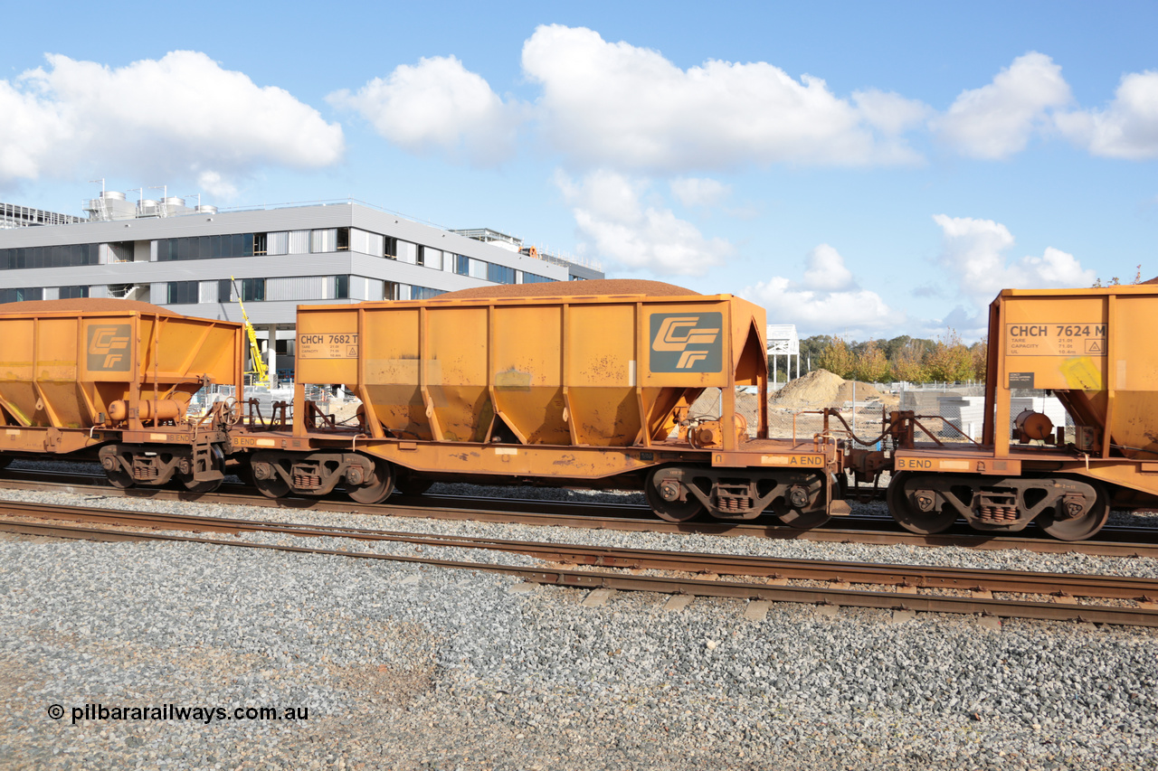 140601 4642
Midland, loaded iron ore train #1030 heading to Kwinana, CFCLA leased CHCH type waggon CHCH 7682 these waggons were rebuilt between 2010 and 2012 by Bluebird Rail Operations SA from former Goldsworthy Mining hopper waggons originally built by Tomlinson WA and Scotts of Ipswich Qld back in the 60's to early 80's. 1st June 2014.
Keywords: CHCH-type;CHCH7682;Bluebird-Rail-Operations-SA;2010/201-82;