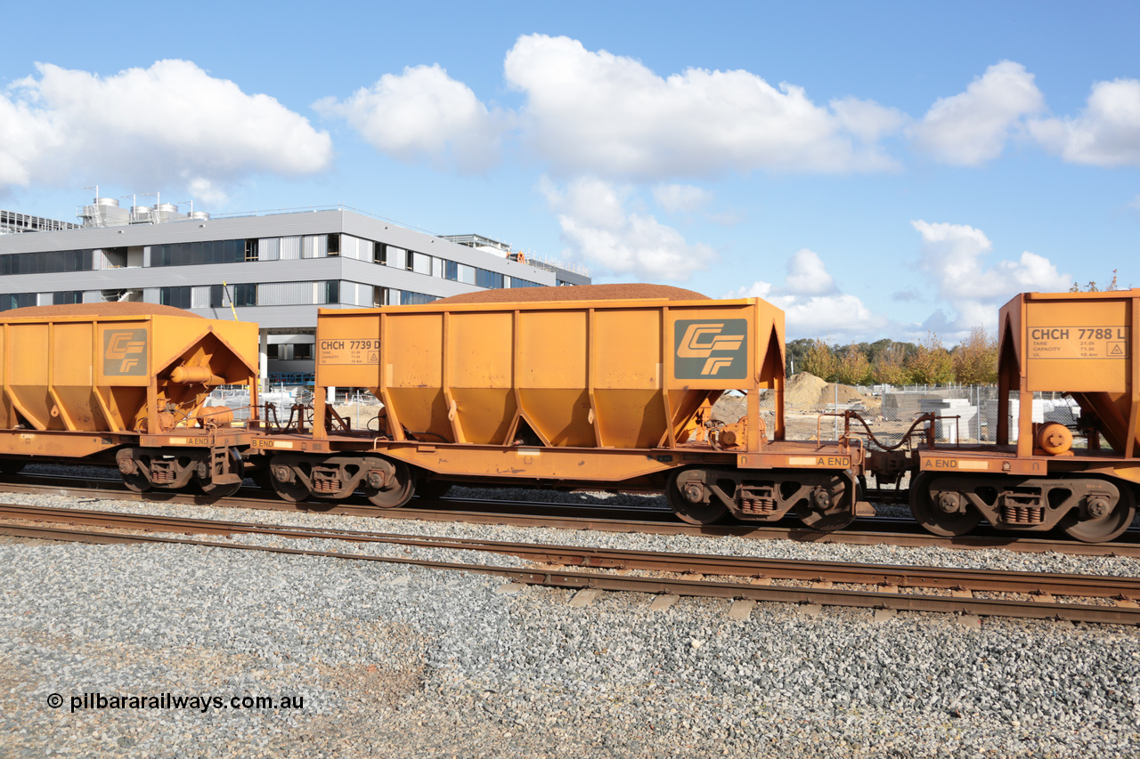 140601 4645
Midland, loaded iron ore train #1030 heading to Kwinana, CFCLA leased CHCH type waggon CHCH 7739 these waggons were rebuilt between 2010 and 2012 by Bluebird Rail Operations SA from former Goldsworthy Mining hopper waggons originally built by Tomlinson WA and Scotts of Ipswich Qld back in the 60's to early 80's. 1st June 2014.
Keywords: CHCH-type;CHCH7739;Bluebird-Rail-Operations-SA;2010/201-139;