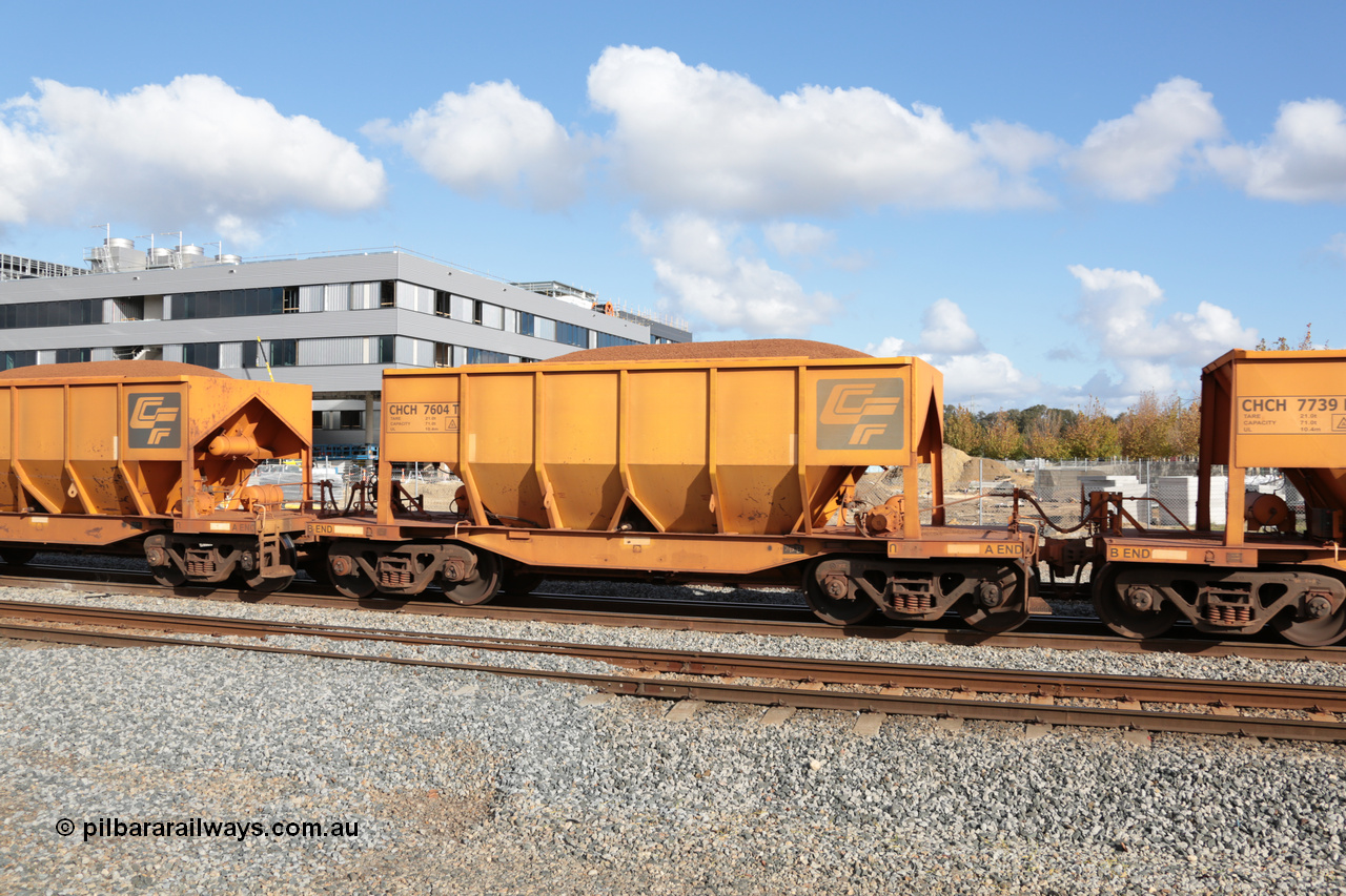 140601 4646
Midland, loaded iron ore train #1030 heading to Kwinana, CFCLA leased CHCH type waggon CHCH 7604 these waggons were rebuilt between 2010 and 2012 by Bluebird Rail Operations SA from former Goldsworthy Mining hopper waggons originally built by Tomlinson WA and Scotts of Ipswich Qld back in the 60's to early 80's. 1st June 2014.
Keywords: CHCH-type;CHCH7604;Bluebird-Rail-Operations-SA;2010/201-4;