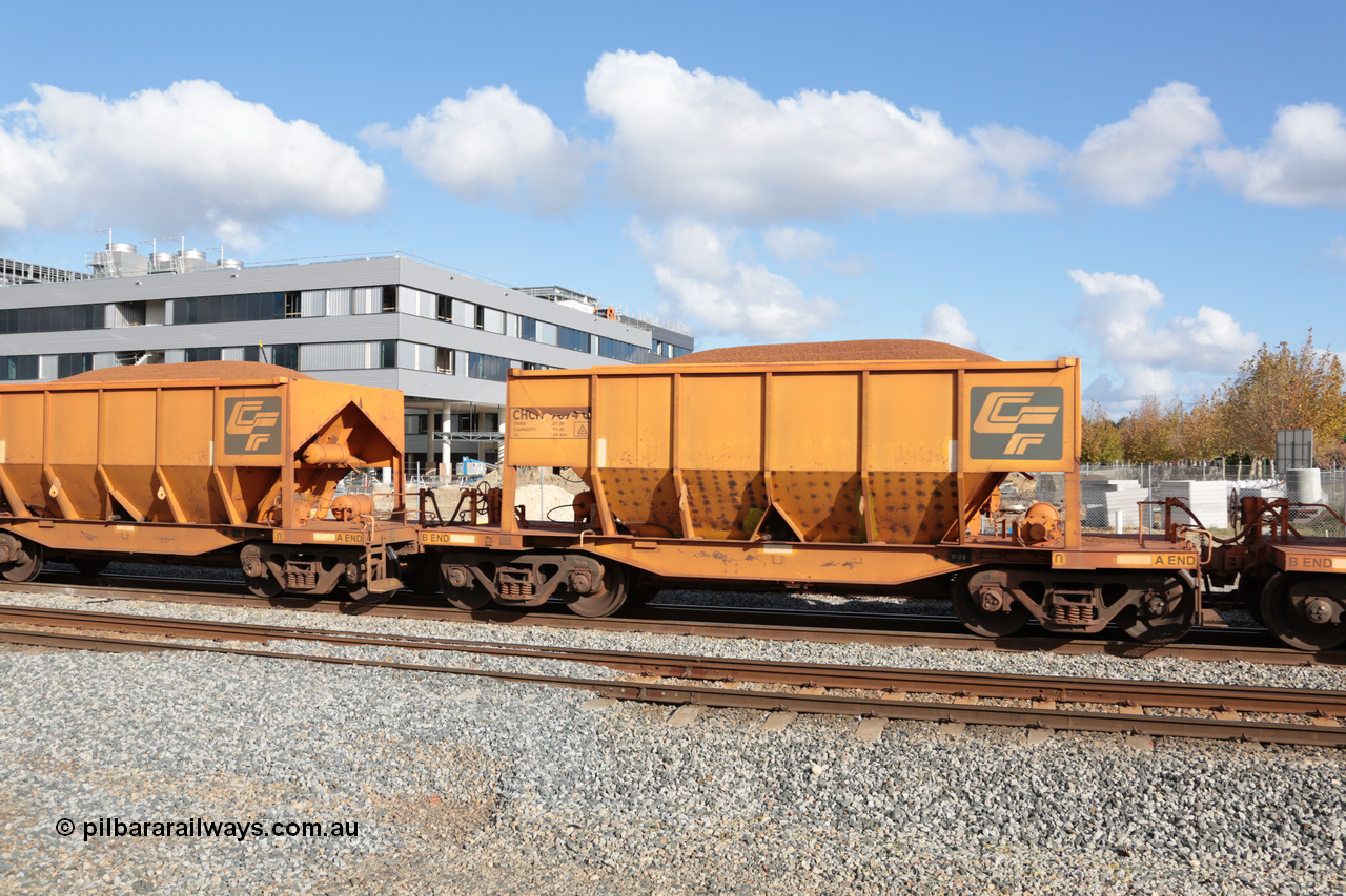 140601 4648
Midland, loaded iron ore train #1030 heading to Kwinana, CFCLA leased CHCH type waggon CHCH 7674 these waggons were rebuilt between 2010 and 2012 by Bluebird Rail Operations SA from former Goldsworthy Mining hopper waggons originally built by Tomlinson WA and Scotts of Ipswich Qld back in the 60's to early 80's. 1st June 2014.
Keywords: CHCH-type;CHCH7674;Bluebird-Rail-Operations-SA;2010/201-74;