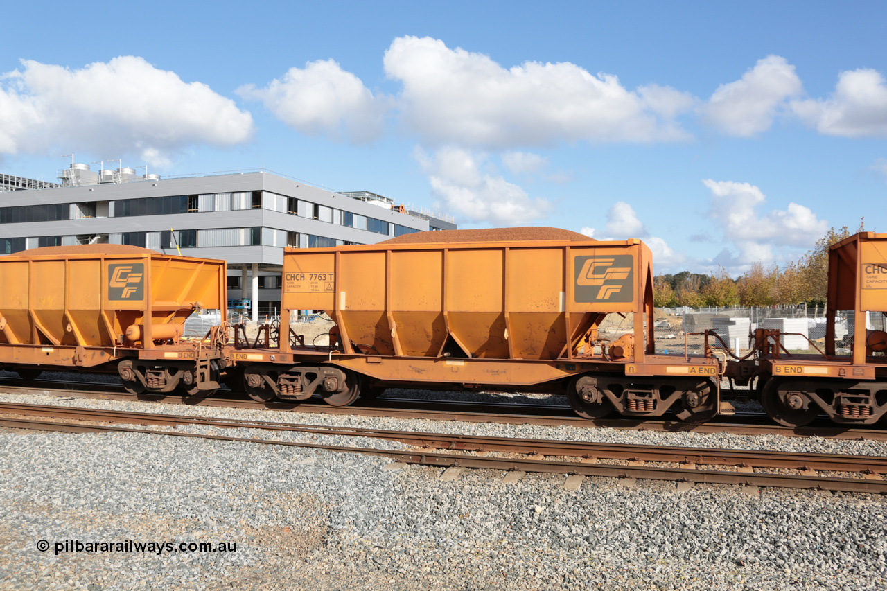 140601 4649
Midland, loaded iron ore train #1030 heading to Kwinana, CFCLA leased CHCH type waggon CHCH 7763 these waggons were rebuilt between 2010 and 2012 by Bluebird Rail Operations SA from former Goldsworthy Mining hopper waggons originally built by Tomlinson WA and Scotts of Ipswich Qld back in the 60's to early 80's. 1st June 2014.
Keywords: CHCH-type;CHCH7763;Bluebird-Rail-Operations-SA;2010/201-163;