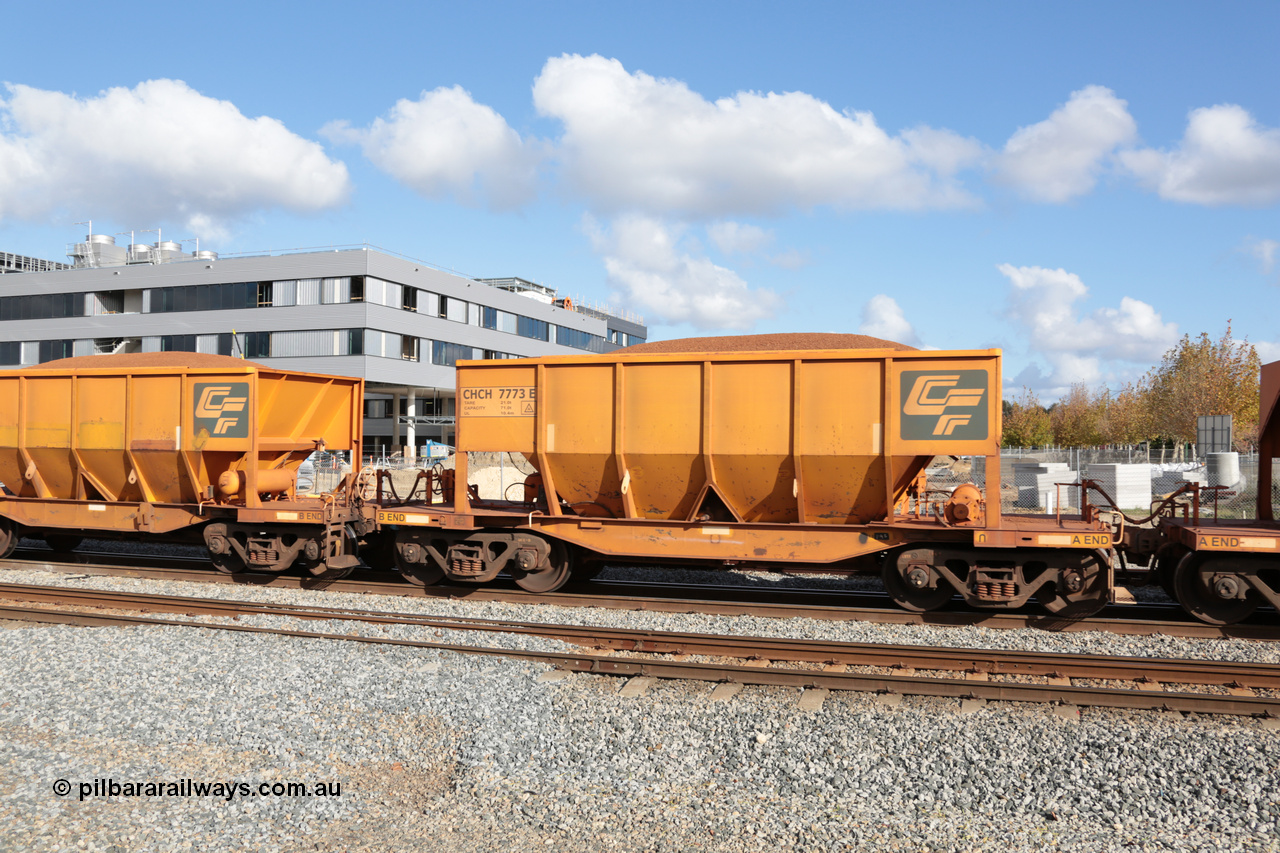 140601 4654
Midland, loaded iron ore train #1030 heading to Kwinana, CFCLA leased CHCH type waggon CHCH 7773 these waggons were rebuilt between 2010 and 2012 by Bluebird Rail Operations SA from former Goldsworthy Mining hopper waggons originally built by Tomlinson WA and Scotts of Ipswich Qld back in the 60's to early 80's. 1st June 2014.
Keywords: CHCH-type;CHCH7773;Bluebird-Rail-Operations-SA;2010/201-173;