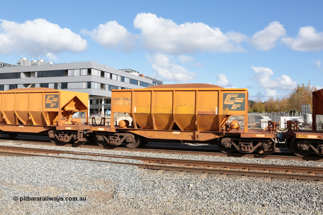 140601 4655
Midland, loaded iron ore train #1030 heading to Kwinana, CFCLA leased CHCH type waggon CHCH 7789 these waggons were rebuilt between 2010 and 2012 by Bluebird Rail Operations SA from former Goldsworthy Mining hopper waggons originally built by Tomlinson WA and Scotts of Ipswich Qld back in the 60's to early 80's. 1st June 2014.
Keywords: CHCH-type;CHCH7789;Bluebird-Rail-Operations-SA;2010/201-189;