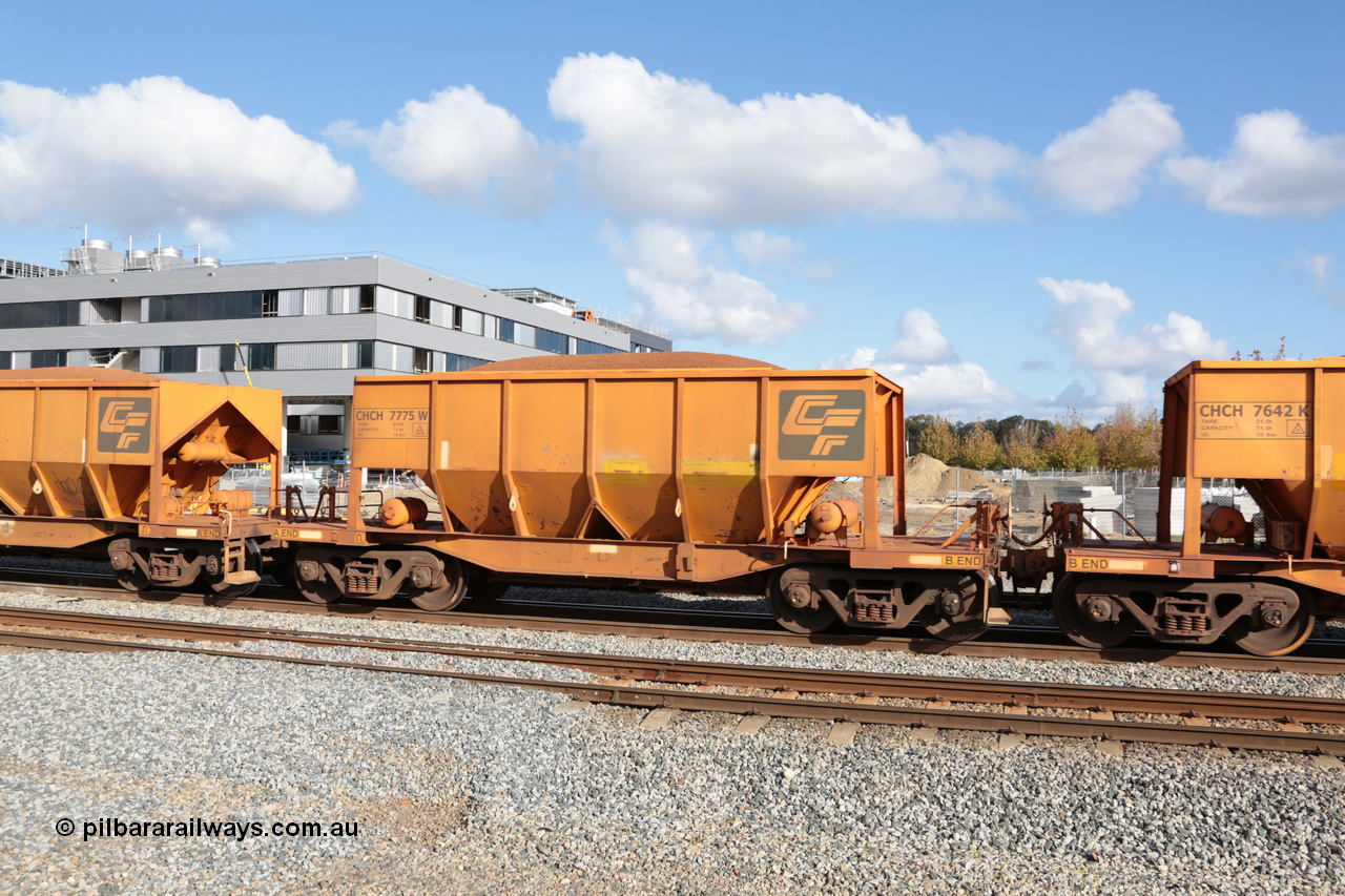 140601 4657
Midland, loaded iron ore train #1030 heading to Kwinana, CFCLA leased CHCH type waggon CHCH 7775 these waggons were rebuilt between 2010 and 2012 by Bluebird Rail Operations SA from former Goldsworthy Mining hopper waggons originally built by Tomlinson WA and Scotts of Ipswich Qld back in the 60's to early 80's. 1st June 2014.
Keywords: CHCH-type;CHCH7775;Bluebird-Rail-Operations-SA;2010/201-175;