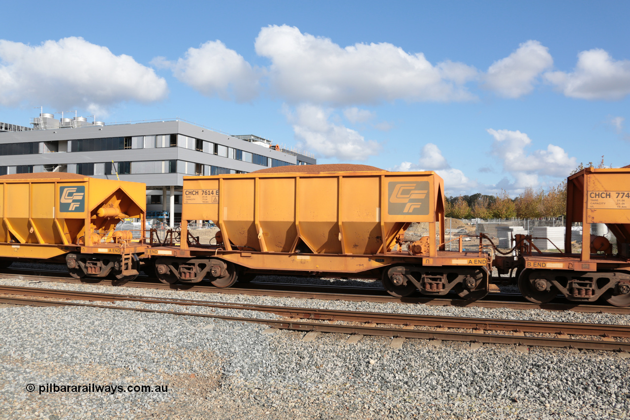 140601 4660
Midland, loaded iron ore train #1030 heading to Kwinana, CFCLA leased CHCH type waggon CHCH 7614 these waggons were rebuilt between 2010 and 2012 by Bluebird Rail Operations SA from former Goldsworthy Mining hopper waggons originally built by Tomlinson WA and Scotts of Ipswich Qld back in the 60's to early 80's. 1st June 2014.
Keywords: CHCH-type;CHCH7614;Bluebird-Rail-Operations-SA;2010/201-14;