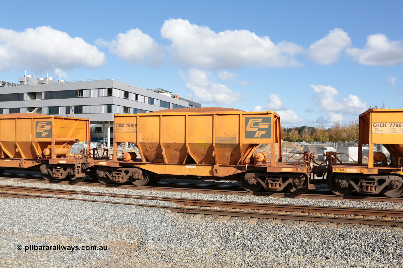 140601 4662
Midland, loaded iron ore train #1030 heading to Kwinana, CFCLA leased CHCH type waggon CHCH 7640 these waggons were rebuilt between 2010 and 2012 by Bluebird Rail Operations SA from former Goldsworthy Mining hopper waggons originally built by Tomlinson WA and Scotts of Ipswich Qld back in the 60's to early 80's. 1st June 2014.
Keywords: CHCH-type;CHCH7640;Bluebird-Rail-Operations-SA;2010/201-40;