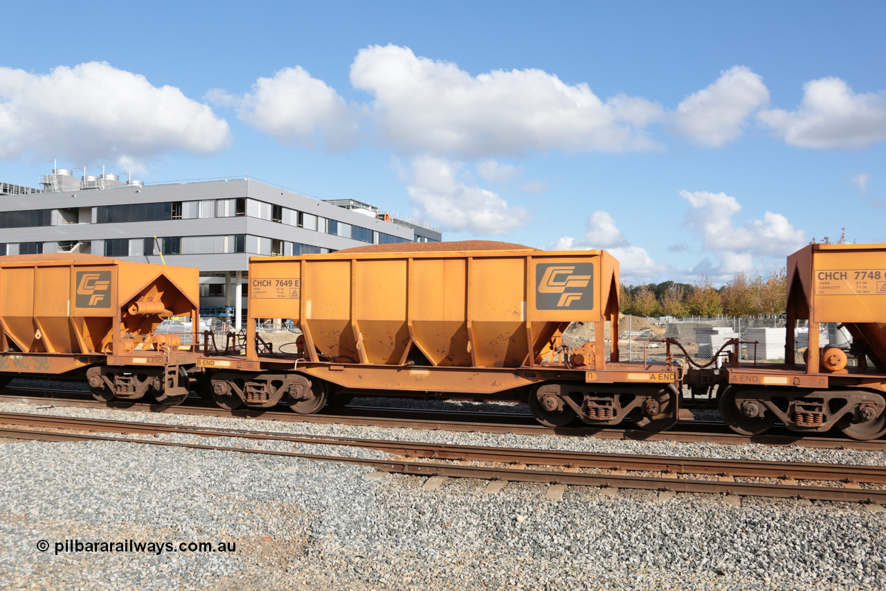 140601 4664
Midland, loaded iron ore train #1030 heading to Kwinana, CFCLA leased CHCH type waggon CHCH 7649 these waggons were rebuilt between 2010 and 2012 by Bluebird Rail Operations SA from former Goldsworthy Mining hopper waggons originally built by Tomlinson WA and Scotts of Ipswich Qld back in the 60's to early 80's. 1st June 2014.
Keywords: CHCH-type;CHCH7649;Bluebird-Rail-Operations-SA;2010/201-49;