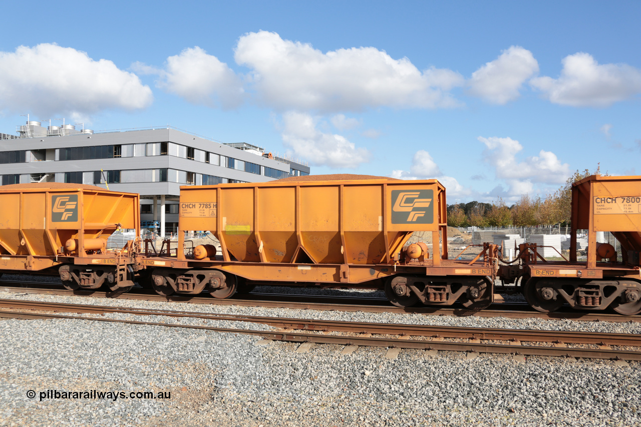 140601 4674
Midland, loaded iron ore train #1030 heading to Kwinana, CFCLA leased CHCH type waggon CHCH 7785 these waggons were rebuilt between 2010 and 2012 by Bluebird Rail Operations SA from former Goldsworthy Mining hopper waggons originally built by Tomlinson WA and Scotts of Ipswich Qld back in the 60's to early 80's. 1st June 2014.
Keywords: CHCH-type;CHCH7785;Bluebird-Rail-Operations-SA;2010/201-185;