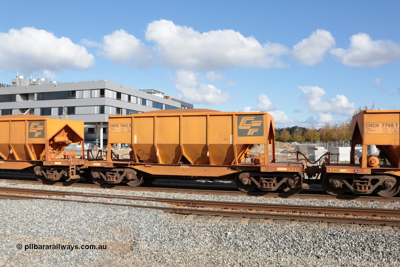 140601 4676
Midland, loaded iron ore train #1030 heading to Kwinana, CFCLA leased CHCH type waggon CHCH 7641 these waggons were rebuilt between 2010 and 2012 by Bluebird Rail Operations SA from former Goldsworthy Mining hopper waggons originally built by Tomlinson WA and Scotts of Ipswich Qld back in the 60's to early 80's. 1st June 2014.
Keywords: CHCH-type;CHCH7641;Bluebird-Rail-Operations-SA;2010/201-41;