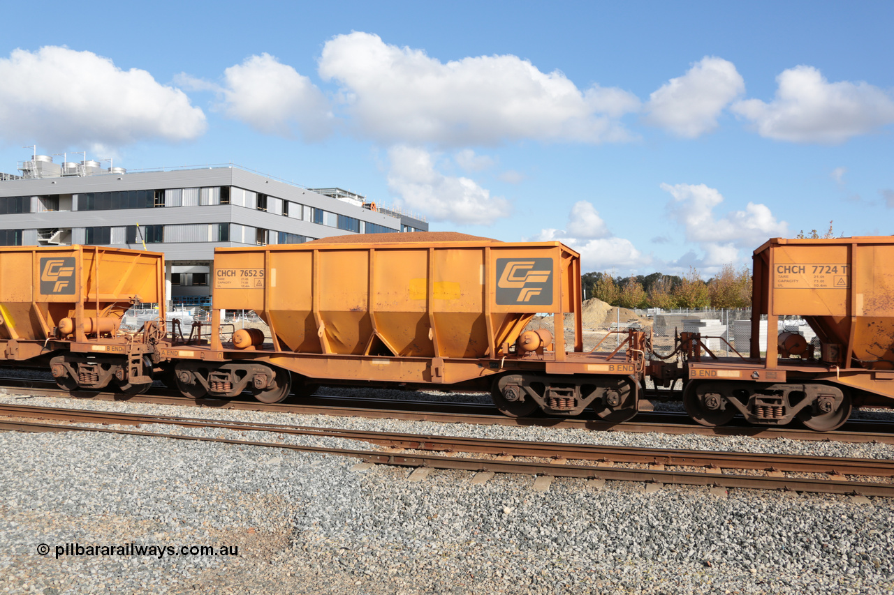 140601 4679
Midland, loaded iron ore train #1030 heading to Kwinana, CFCLA leased CHCH type waggon CHCH 7652 these waggons were rebuilt between 2010 and 2012 by Bluebird Rail Operations SA from former Goldsworthy Mining hopper waggons originally built by Tomlinson WA and Scotts of Ipswich Qld back in the 60's to early 80's. 1st June 2014.
Keywords: CHCH-type;CHCH7652;Bluebird-Rail-Operations-SA;2010/201-52;