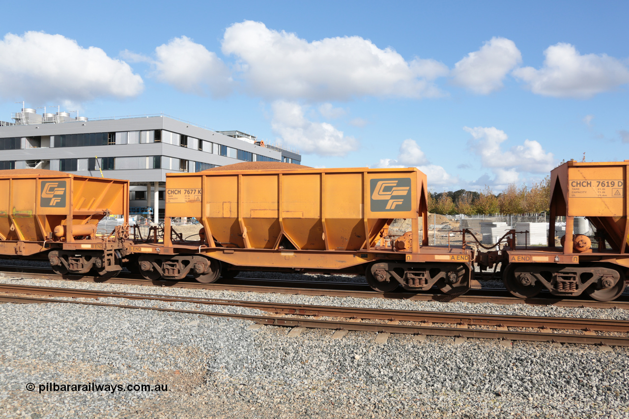 140601 4681
Midland, loaded iron ore train #1030 heading to Kwinana, CFCLA leased CHCH type waggon CHCH 7677 these waggons were rebuilt between 2010 and 2012 by Bluebird Rail Operations SA from former Goldsworthy Mining hopper waggons originally built by Tomlinson WA and Scotts of Ipswich Qld back in the 60's to early 80's. 1st June 2014.
Keywords: CHCH-type;CHCH7677;Bluebird-Rail-Operations-SA;2010/201-77;
