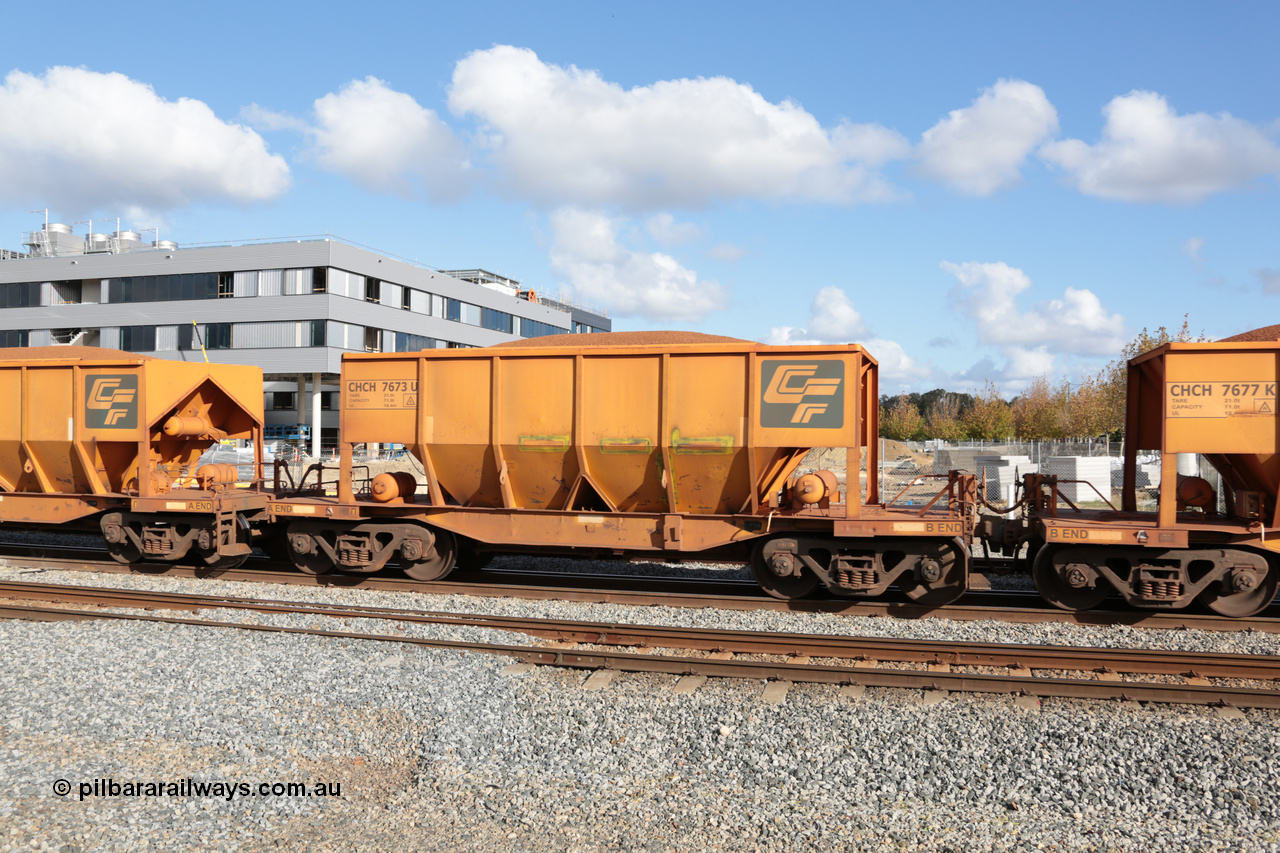 140601 4682
Midland, loaded iron ore train #1030 heading to Kwinana, CFCLA leased CHCH type waggon CHCH 7673 these waggons were rebuilt between 2010 and 2012 by Bluebird Rail Operations SA from former Goldsworthy Mining hopper waggons originally built by Tomlinson WA and Scotts of Ipswich Qld back in the 60's to early 80's. 1st June 2014.
Keywords: CHCH-type;CHCH7673;Bluebird-Rail-Operations-SA;2010/201-73;