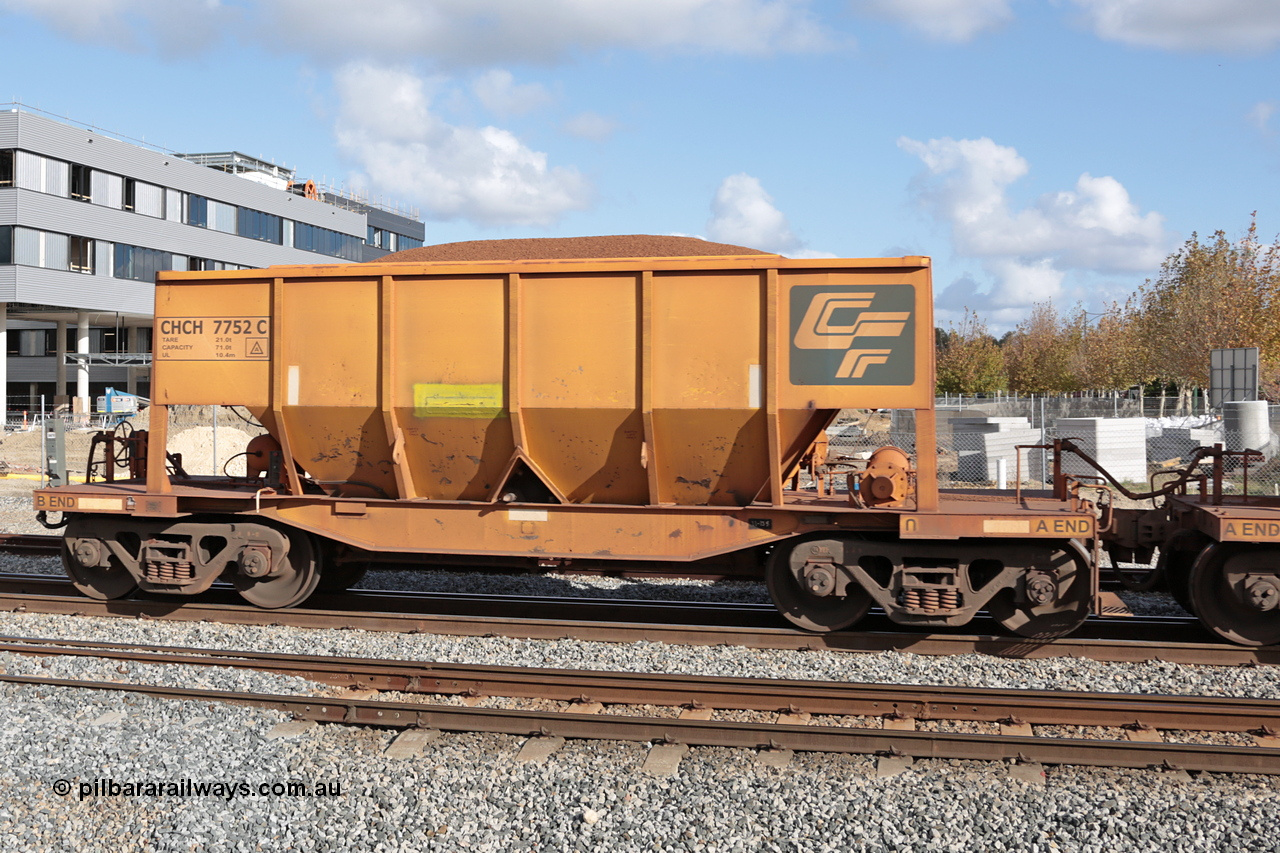 140601 4683
Midland, loaded iron ore train #1030 heading to Kwinana, CFCLA leased CHCH type waggon CHCH 7752 these waggons were rebuilt between 2010 and 2012 by Bluebird Rail Operations SA from former Goldsworthy Mining hopper waggons originally built by Tomlinson WA and Scotts of Ipswich Qld back in the 60's to early 80's. 1st June 2014.
Keywords: CHCH-type;CHCH7752;Bluebird-Rail-Operations-SA;2010/201-152;