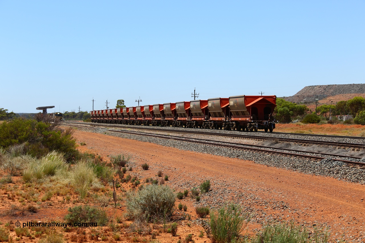 190107 0457
Parkeston, Mineral Resources Ltd MHPY type iron ore waggon MHPY 00013 built by CSR Yangtze Co China in 2014 as a batch of 382 units, these bottom discharge hopper waggons are operated in 'married' pairs.
Keywords: MHPY-type;MHPY00013;2014/382-13;CSR-Yangtze-Rolling-Stock-Co-China;