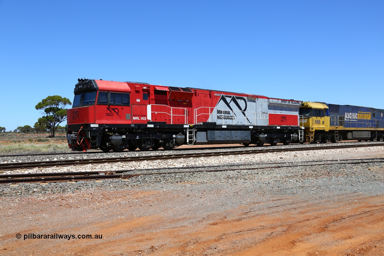 190107 0479
Parkeston, Mineral Resources MRL class loco MRL 002 'Spirit of Yilgarn' with serial R-0113-03/14-505 a UGL Rail Broadmeadow NSW built GE model C44ACi in 2014 is pushed back along the loop to as the power consist of Pacific National NR 60 and NR 8 runs around the waggon rake.
Keywords: MRL-class;MRL002;UGL-Rail-NSW;GE;C44ACi;R-0113-03/14-505;