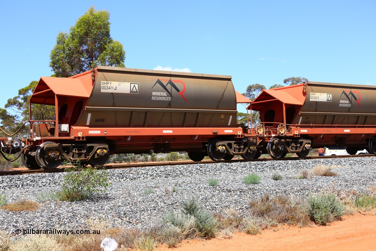 190107 0538
Binduli, on empty Mineral Resources Ltd iron ore train service from Esperance to Koolyanobbing 2034 with MRL's MHPY type iron ore waggon MHPY 00341 built by CSR Yangtze Co China serial 2014/382-341 in 2014 as a batch of 382 units, these bottom discharge hopper waggons are operated in 'married' pairs.
Keywords: MHPY-type;MHPY00341;2014/382-341;CSR-Yangtze-Rolling-Stock-Co-China;