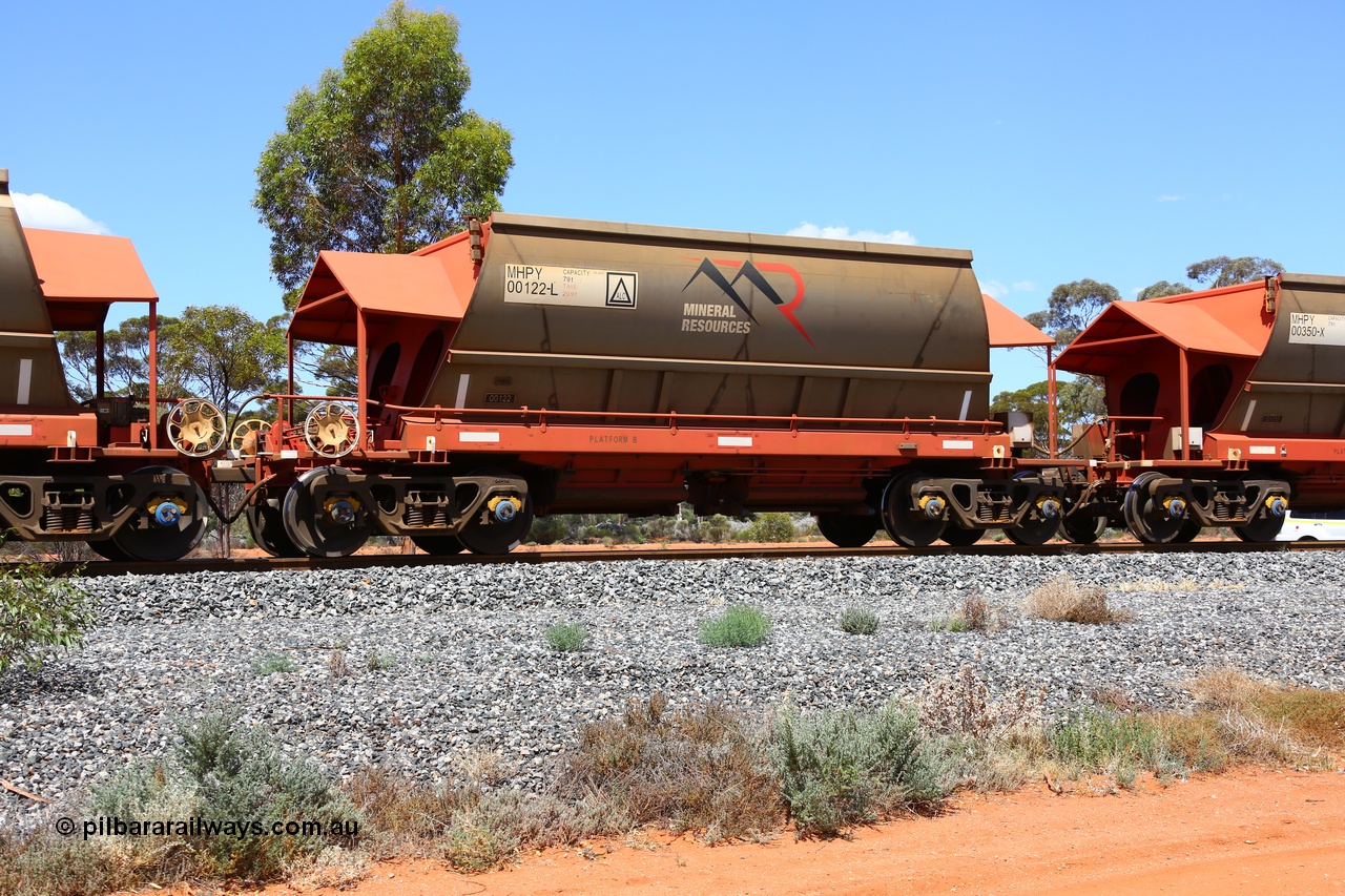 190107 0543
Binduli, on empty Mineral Resources Ltd iron ore train service from Esperance to Koolyanobbing 2034 with MRL's MHPY type iron ore waggon MHPY 00122 built by CSR Yangtze Co China serial 2014/382-122 in 2014 as a batch of 382 units, these bottom discharge hopper waggons are operated in 'married' pairs.
Keywords: MHPY-type;MHPY00122;2014/382-122;CSR-Yangtze-Rolling-Stock-Co-China;