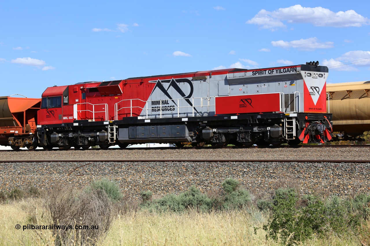 190107 0651
West Kalgoorlie, Mineral Resources MRL class loco MRL 002 'Spirit of Yilgarn' with serial R-0113-03/14-505 a UGL Rail Broadmeadow NSW built GE model C44ACi model locomotive sits on a rake of fuel waggons awaiting its' transfer run to Esperance on the overnight fuel train.
Keywords: MRL-class;MRL002;UGL-Rail-NSW;GE;C44ACi;R-0113-03/14-505;
