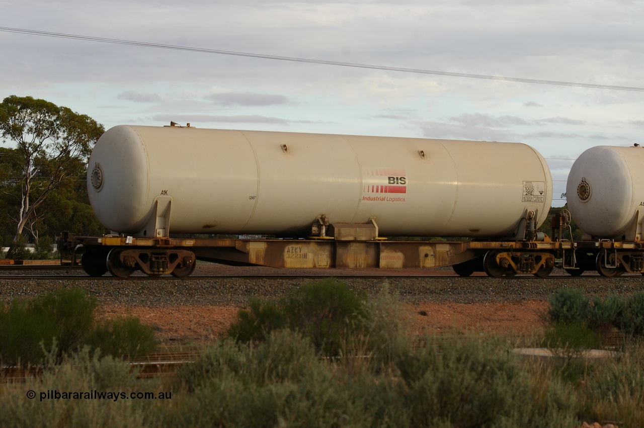 130429 IMG P12867
West Kalgoorlie, AZKY type anhydrous ammonia tank waggon AZKY 32231, type leader of twelve units built by Goninan WA in 1998 as type WQK for Murrin Murrin traffic fitted with Bis INDUSTRIES anhydrous ammonia tank A1K. Peter Donaghy image.
Keywords: Peter-D-Image;AZKY-type;AZKY32231;Goninan-WA;WQK-type;