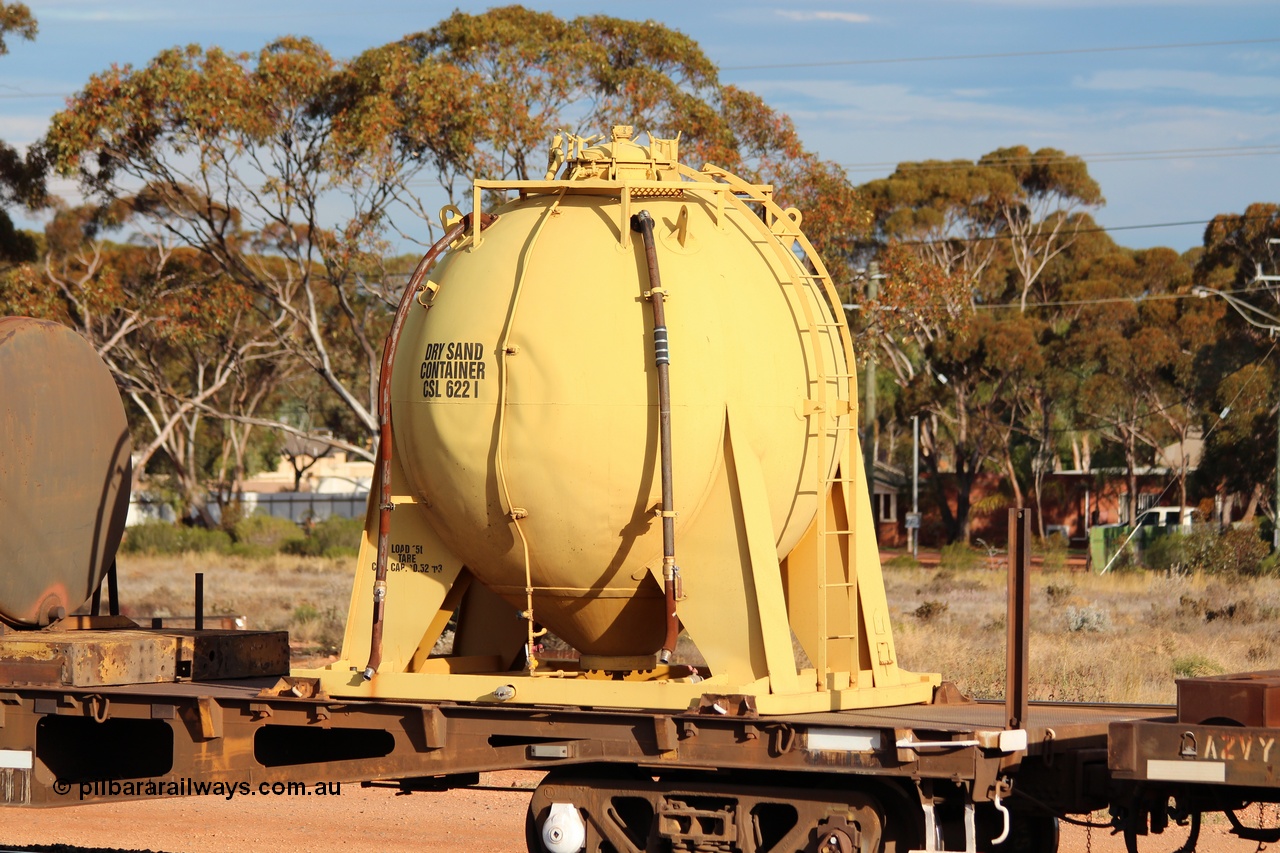 131024 IMG 0660
West Kalgoorlie, detail image of AZWY 30373 'Sputnik' loco oil and sand waggon. Peter Donaghy image.
Keywords: Peter-D-Image;AZWY-type;AZWY30373;Tomlinson-Steel-WA;WFX-type;WQCX-type;WSP-type;