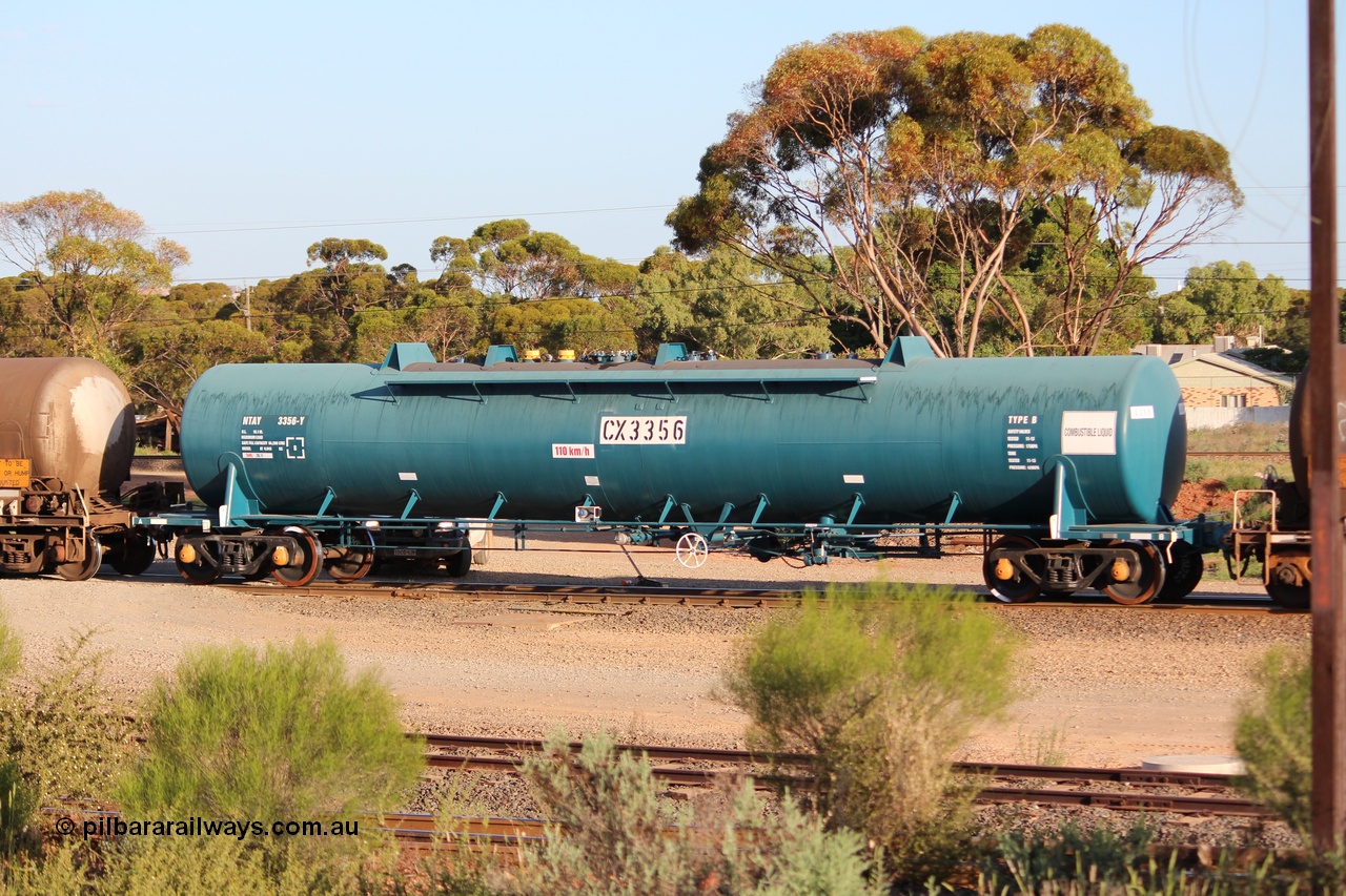 140205 IMG 1463
West Kalgoorlie, NTAY type fuel tank waggon NTAY 3356 with 64,200 litre capacity for Caltex. Refurbished by Gemco WA in Nov 2013 from a Caltex NTAF type tank waggon NTAF 356 originally built by Comeng NSW in 1974 as a CTX type CTX 356. Peter Donaghy image.
Keywords: Peter-D-Image;NTAY-type;NTAY3356;Comeng-NSW;CTX-type;CTX356;NTAF-type;