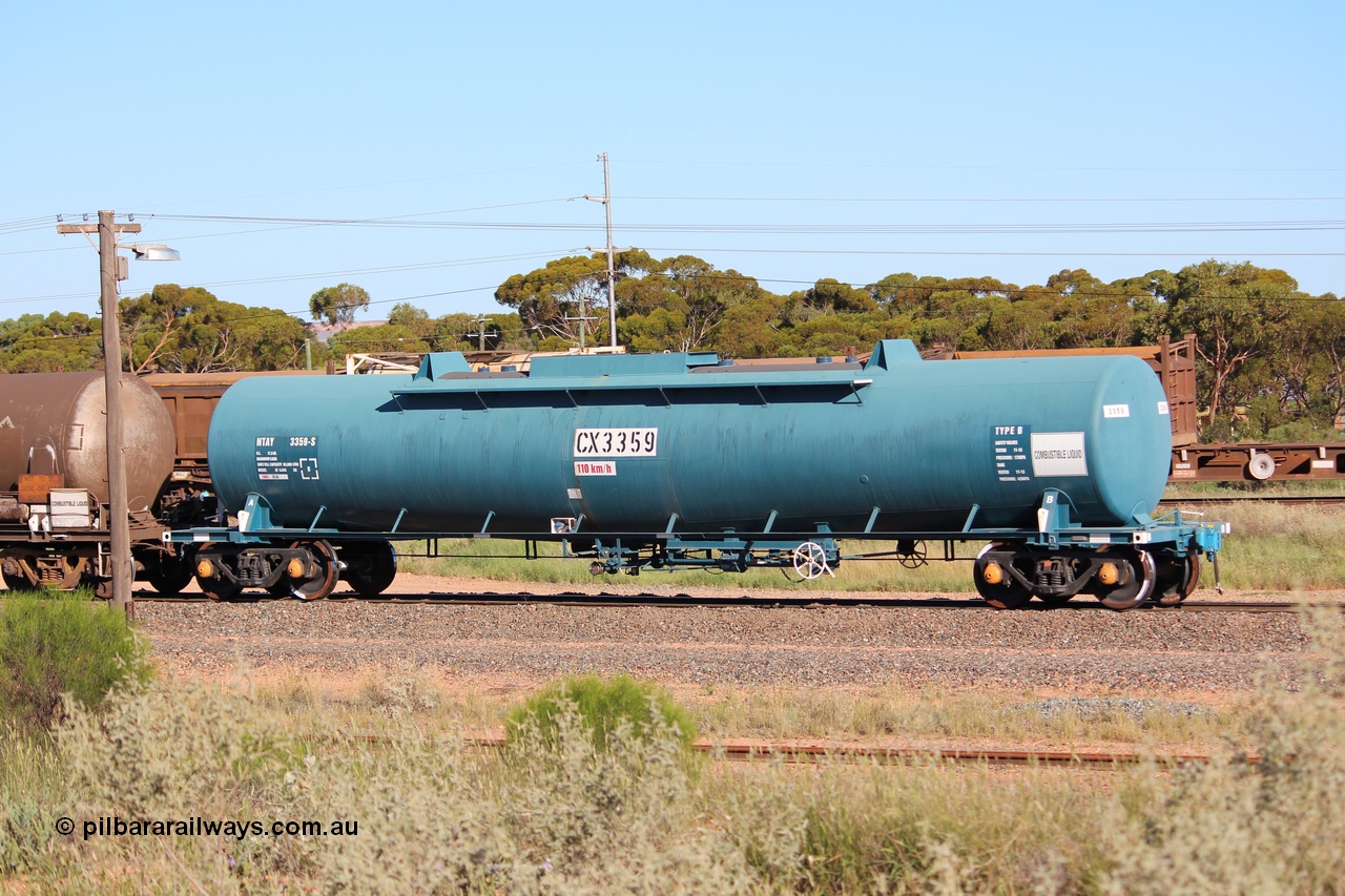 140208 IMG 1510
West Kalgoorlie, NTAY type fuel tank waggon NTAY 3359 with 65,000 litre capacity for Caltex. Refurbished by Gemco WA in Nov 2013 from a Caltex NTAF type tank waggon NTAF 359 originally built by Comeng NSW in 1975 as a CTX type CTX 359. Peter Donaghy image.
Keywords: Peter-D-Image;NTAY-type;NTAY3359;Comeng-NSW;CTX-type;CTX359;NTAF-type;