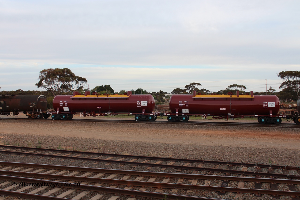 141028 IMG 3267
West Kalgoorlie, NTAY type fuel tank waggon NTAY 5455 with 62,000 litre capacity for BP. Refurbished by Gemco WA in June 2014 from ex Mobil Oil NTAF type tank waggon NTAF 5455. In BP Oil ownership. I think this is an Indeng Qld built NTAF 455 the final of seven such tanks built for Mobil of NSW in 1981. Peter Donaghy image.
Keywords: Peter-D-Image;NTAY-type;NTAY5455;NTAF-type;Indeng-Qld;NTAF455;