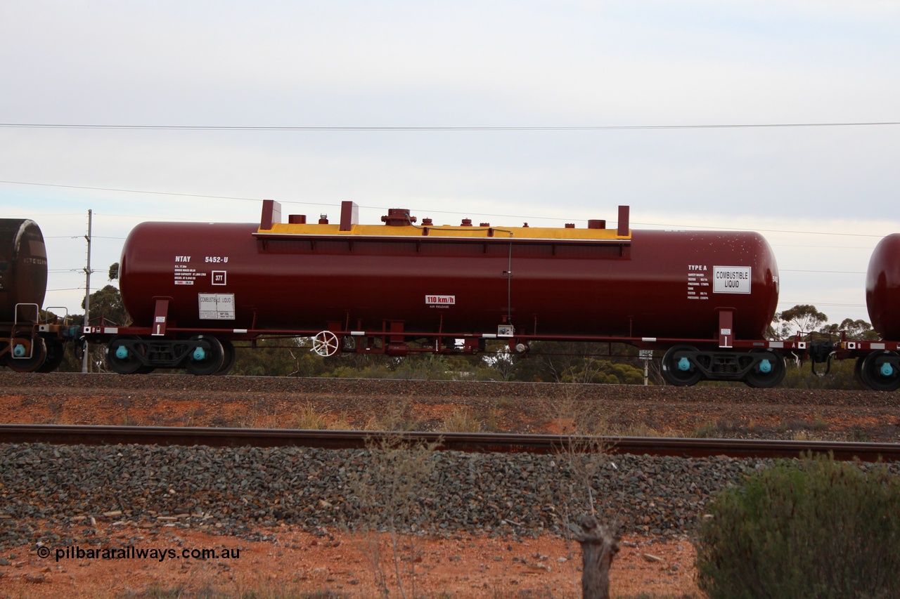 141028 IMG 3276
West Kalgoorlie, NTAY type fuel tank waggon NTAY 5452, orignally built by Indeng Qld for Mobil as part of a batch of seven NTAF tanks in 1981 as NTAF 452. Refurbished by Gemco WA for BP Oil, capacity of 61000 litres. Peter Donaghy image.
Keywords: Peter-D-Image;NTAY-type;NTAY5452;Indeng-Qld;NTAF-type;NTAF452;