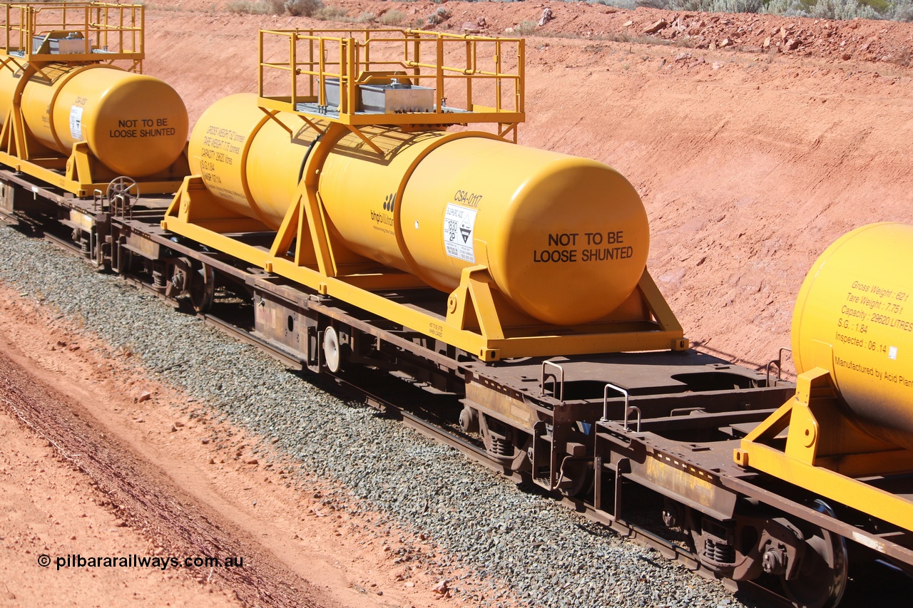 150124 IMG 3736
Binduli, AQHY 30036 with CSA 0117, originally built by the WAGR Midland Workshops in 1964/66 as a WF type flat waggon, then in 1997, following several recodes and modifications, was one of seventy five waggons converted to the WQH type to carry CSA sulphuric acid tanks between Hampton/Kalgoorlie and Perth/Kwinana. Peter Donaghy image.
Keywords: Peter-D-Image;AQHY-type;AQHY30036;WAGR-Midland-WS;WF-type;WFP-type;WFDY-type;WFDF-type;RFDF-type;WQH-type;